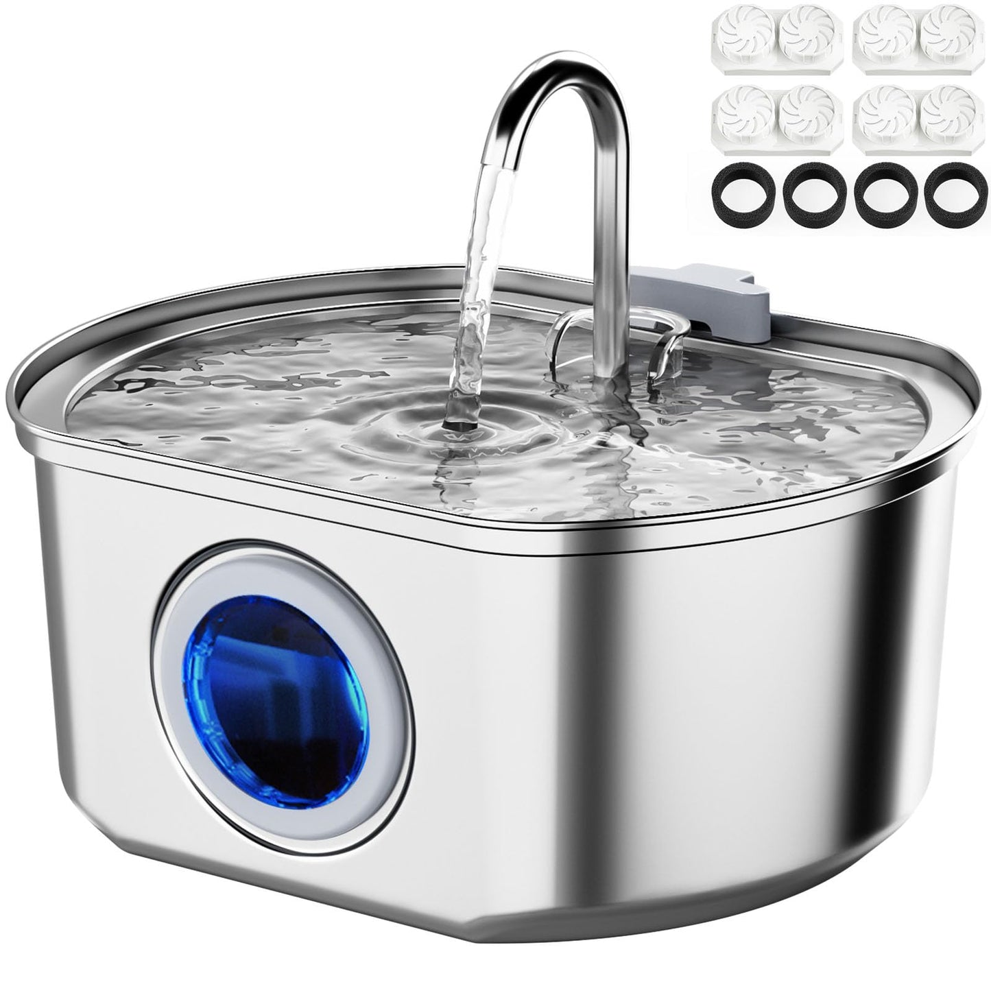 Cat Water Fountain Stainless Steel: 108oz/3.2L Cat Fountain for Drinking- Pet Water Fountain for Cats Inside - Automatic Cat Water Dispenser Bowl - Cat Feeding & Watering Supplies - Water Level Window