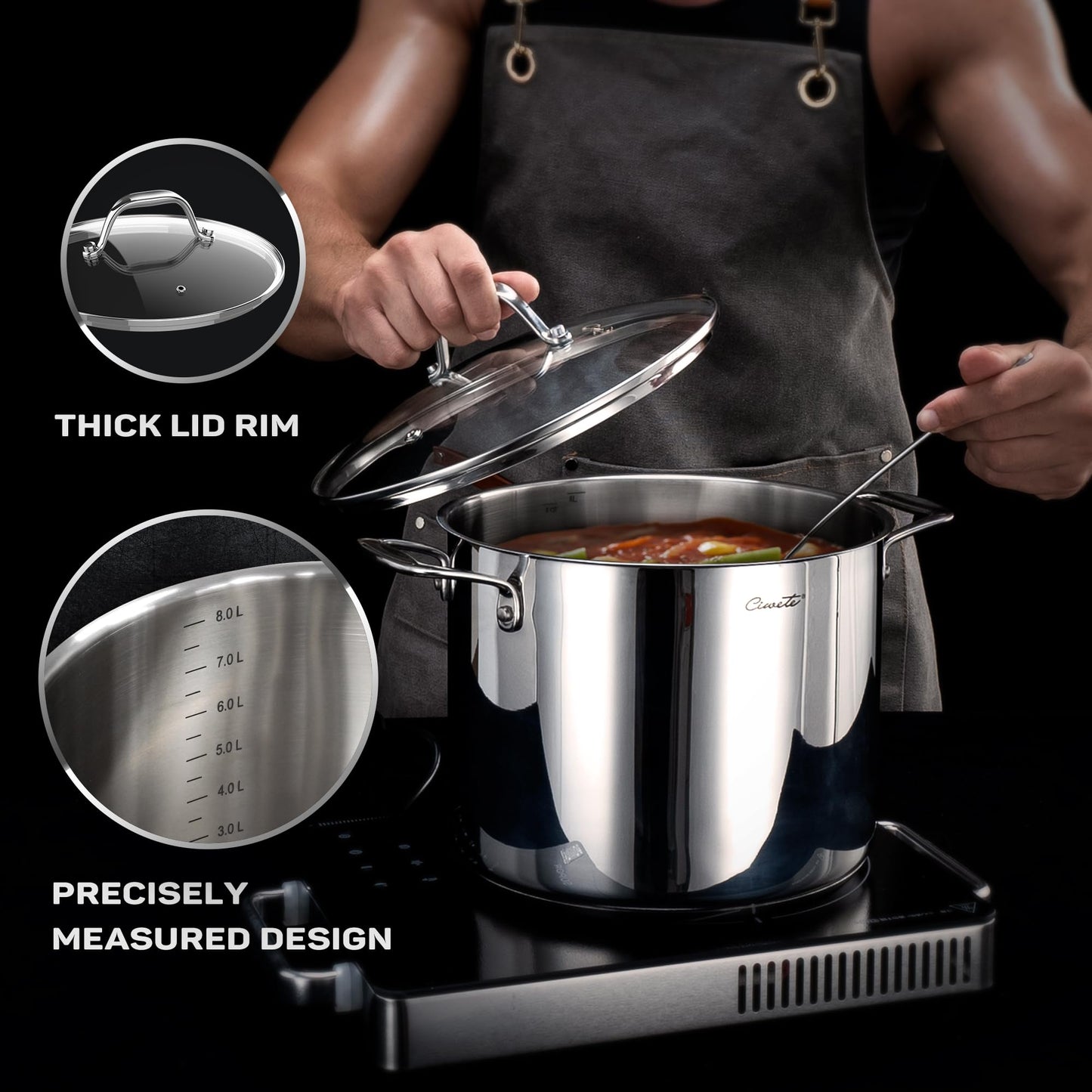 Ciwete Tri-Ply Stainless Steel Pots and Pans Set 11-PC, 18/10 Stainless Steel Induction Cookware Set with Steamer Insert, Kitchen Cookware Sets with Stay Cool Ergonomic Handles, Dishwasher, Oven Safe