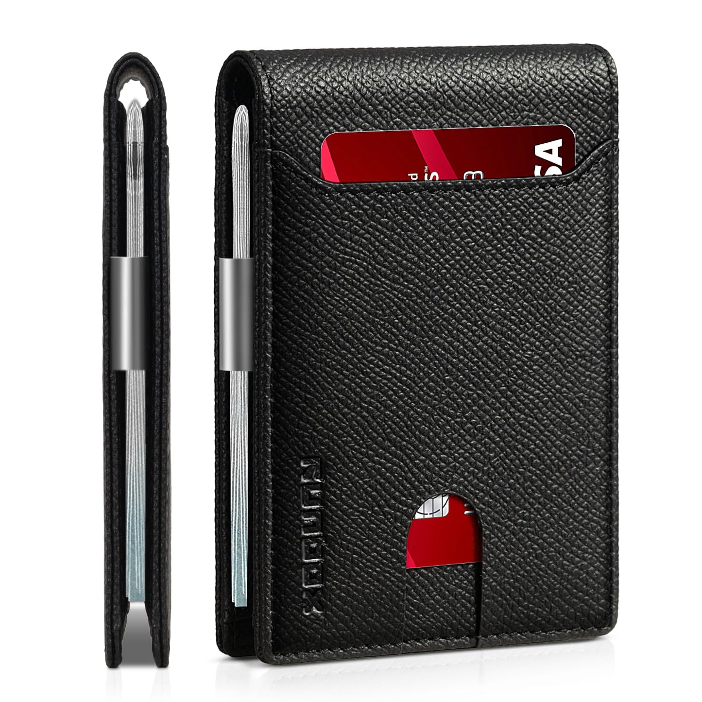 RUNBOX Slim Wallets for Men - Leather Money Clip Mens Wallet - RFID Blocking Front Pocket Bifold Wallet - Thin Credit Card Holder with Gift Box