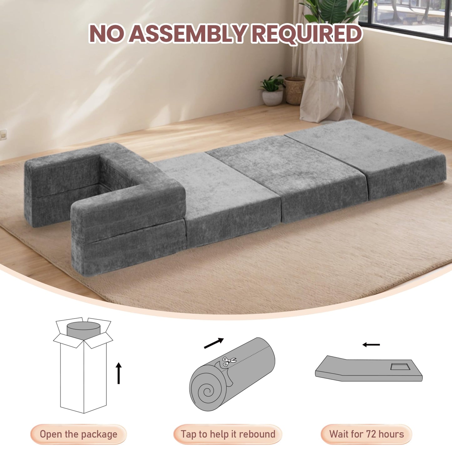 Decofy Folding Sofa Bed with Pillow and Armrest, Convertible Sleeper Sofa 3 in 1 Fold Out Chair Bed Futon Couch for Living Room, Dorm, Guest Room, Home, Office, Apartment