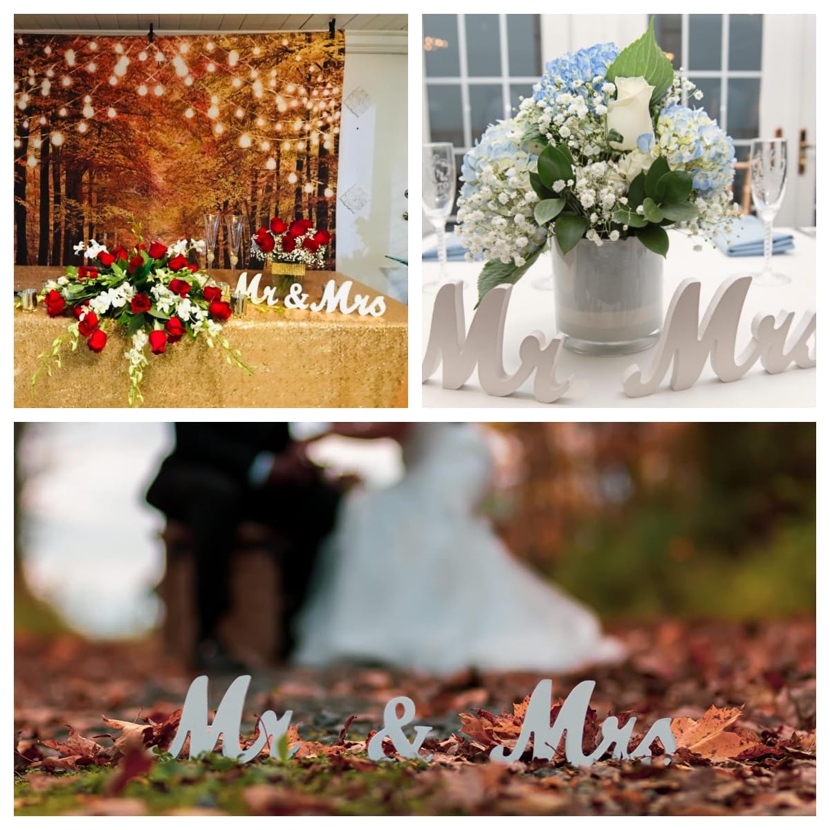 GarveeHome Large Mr & Mrs Sign for Wedding & Anniversary Centerpiece Table Decor, Freestanding White Wooden Letter