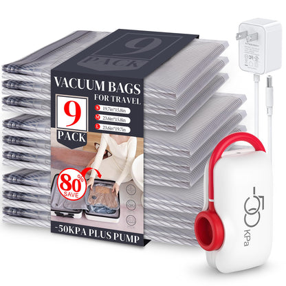 VMstr 12 Pack Vacuum Storage Bags for Travel, Carry-on Size for Luggage Compression Packing, Space Saver with High Pressure Electric Pump(D/C Power)