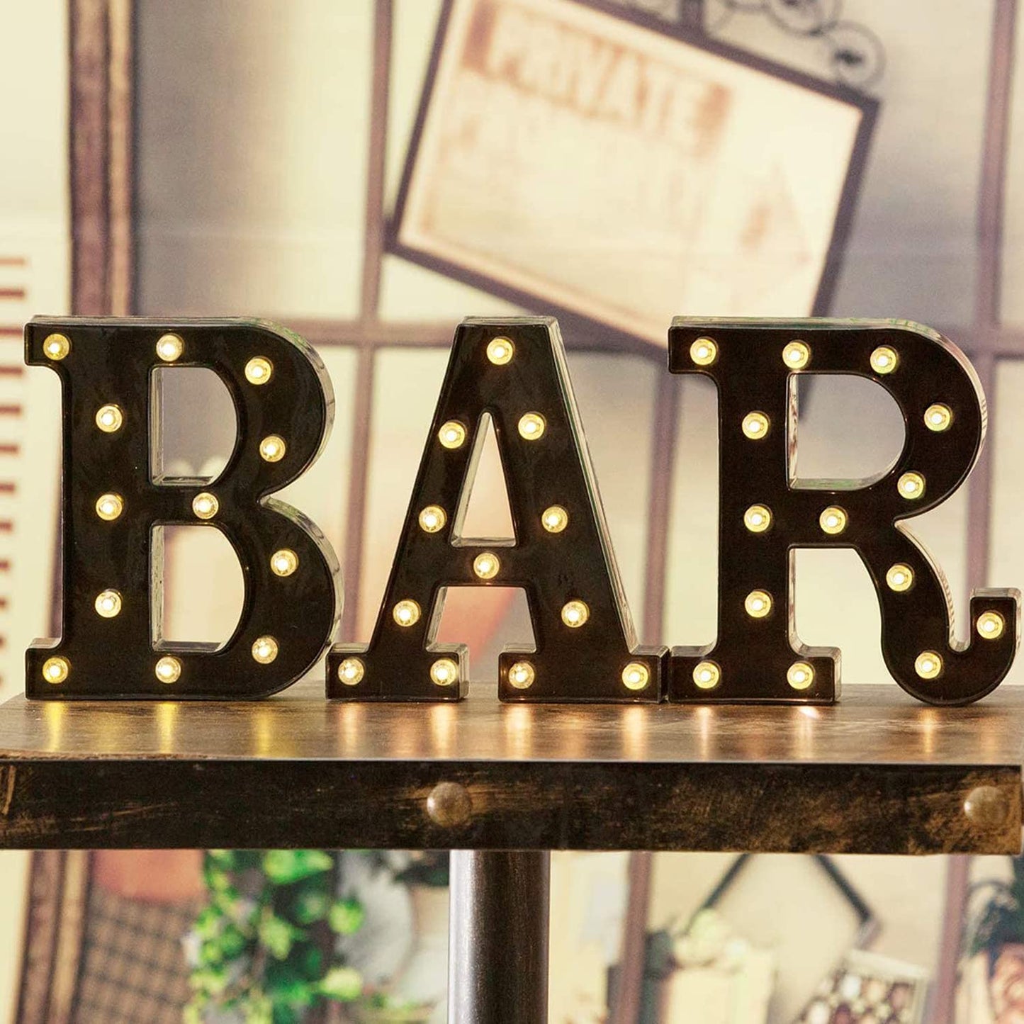 BAR - Illuminated Marquee Bar Sign - Lighted LED Marquee Word Sign - Pre-Lit Pub Bar Sign Light Battery Operated (23.03-in x 8.66-in) (Black BAR)