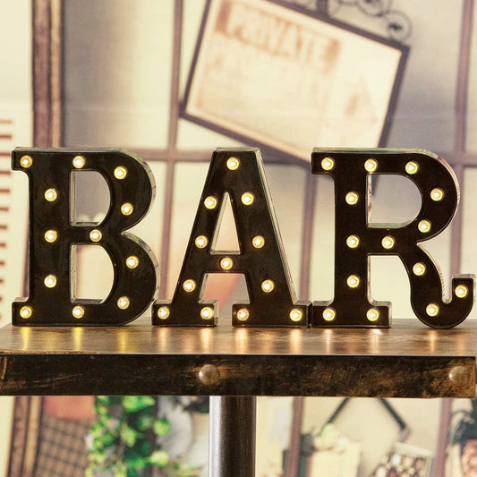 BAR - Illuminated Marquee Bar Sign - Lighted LED Marquee Word Sign - Pre-Lit Pub Bar Sign Light Battery Operated (23.03-in x 8.66-in) (Black BAR)