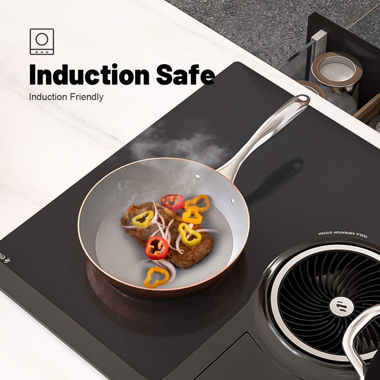 COOKSMARK 10-Piece Diamond Nonstick Ceramic Induction Cookware Set Scratch-Resistant Pots and Pans Set with Lids, Dishwasher Safe Oven Safe, Copper