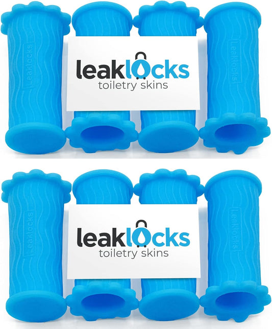 LeakLocks® Toiletry Skins™ Elastic Sleeve for Leak Proofing Travel Container in Luggage. For Standard and Travel Sized Toiletries. Reusable Accessory for Travel Bag Suitcase and Carry-on Luggage
