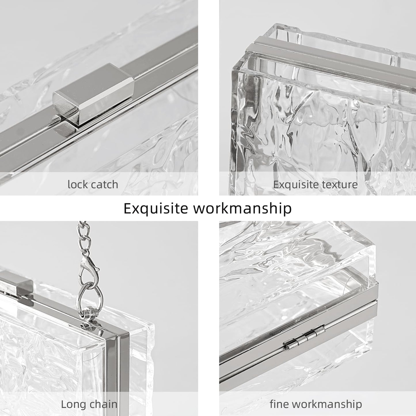 WJCD Womens Clear Purse Acrylic Evening Bags clear clutch purse Ripple Shaped Vintage Banquet Handbag (Silver)