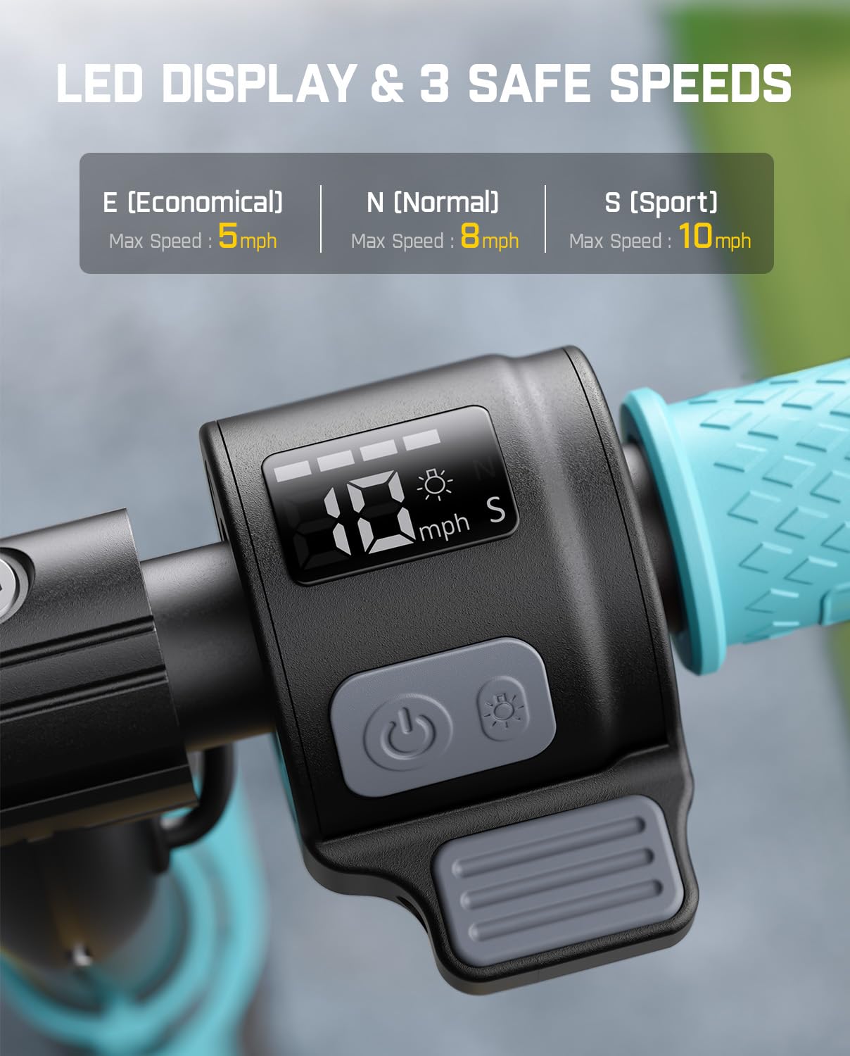 FanttikRide C9 Apex Electric Scooter for Kids 8-12, Adjustable Handlebar Height for Riders 3.9-5.2 ft, 132 lbs, Up to 40 mins Continuous Time, 3 Speed Mode 5/8/10 MPH, Bluetooth Music Speaker, Blue