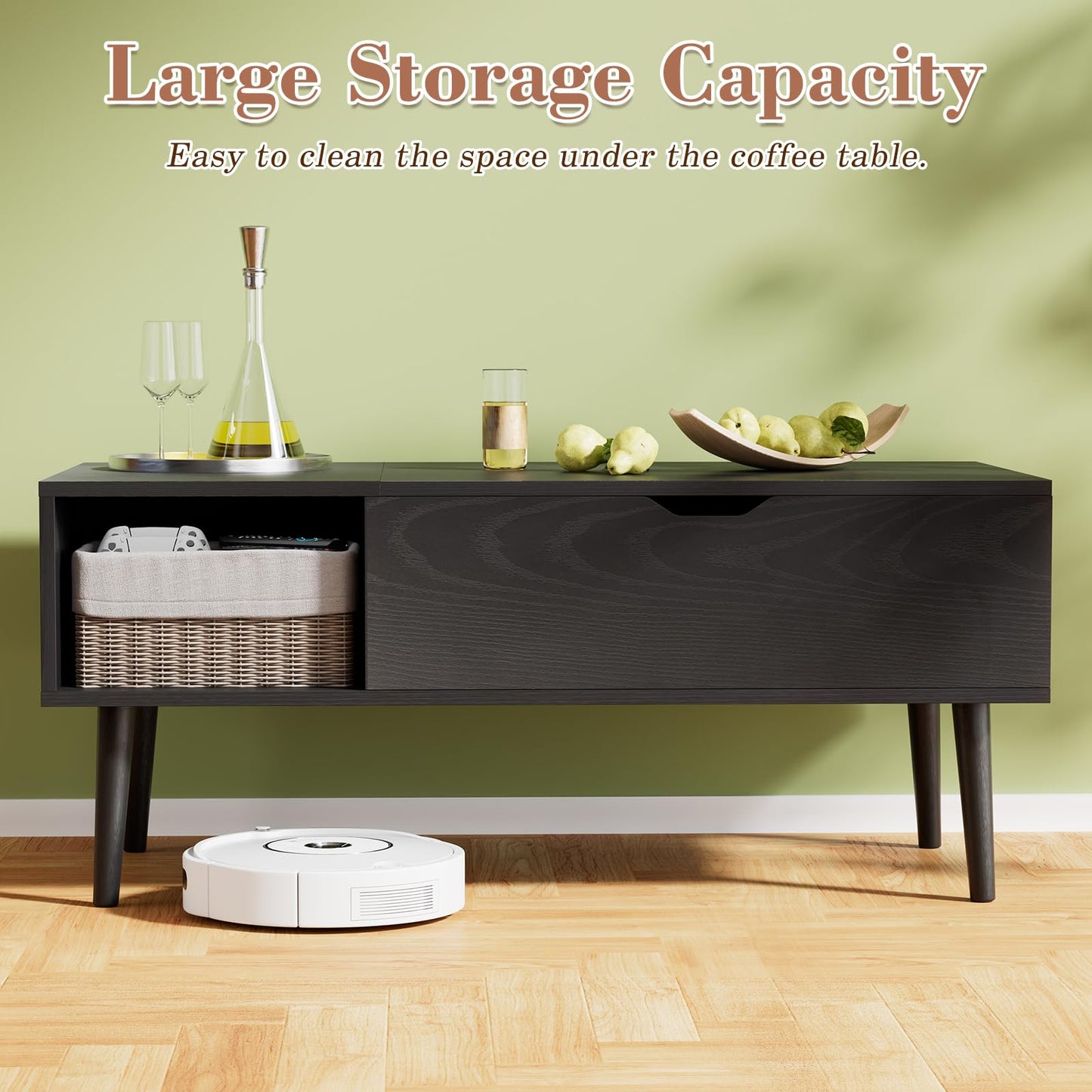 OLIXIS Wooden Coffee Table, Lift Top Coffee Table with Large Hidden Compartment and Ample Storage Shelf, Lift Tabletop Dining Table for Living Room, Home Small Space, Charcoal