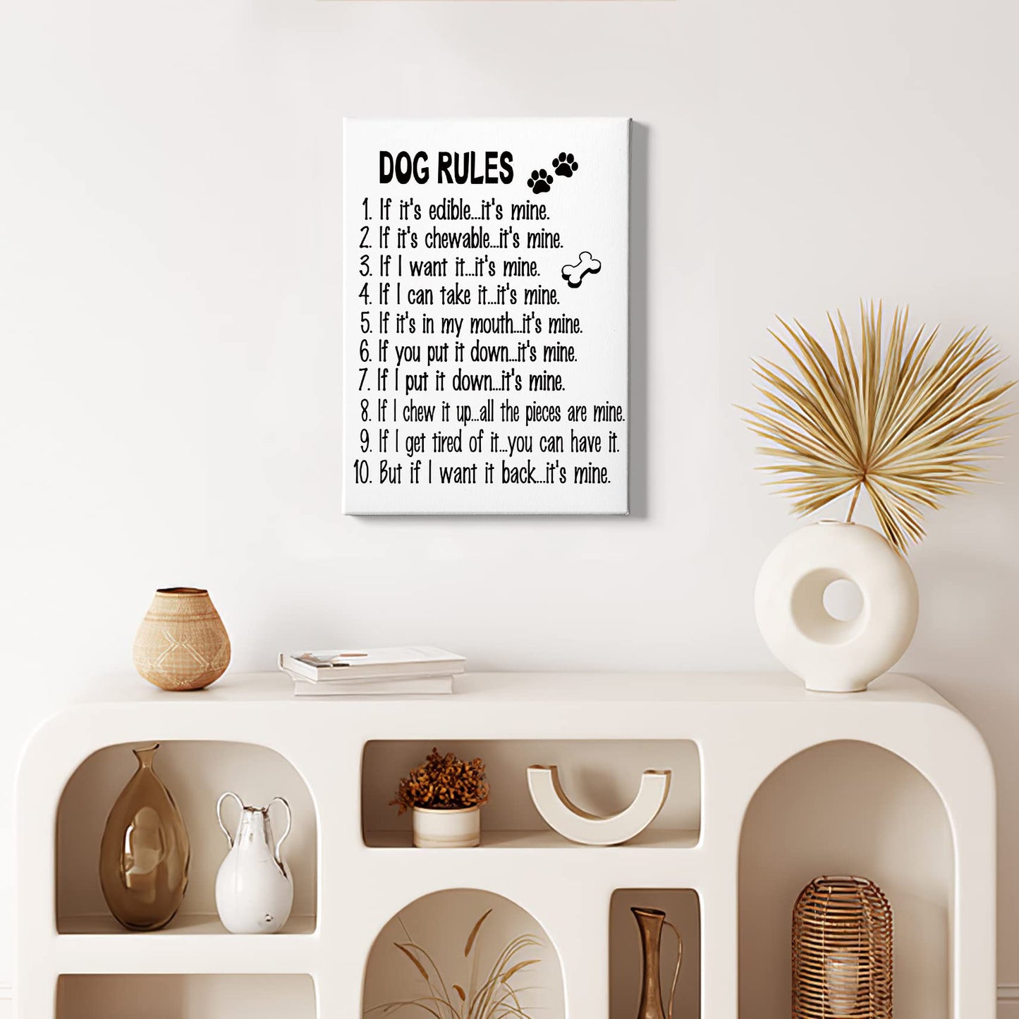 HIWX Funny Dog Rules Framed Canvas Painting Wall Art Decor, Dog Lovers Mom Owners Gifts for Women Wall Art Artwork Home Decoration for Living Room Bedroom Bathroom 11x14 Inch