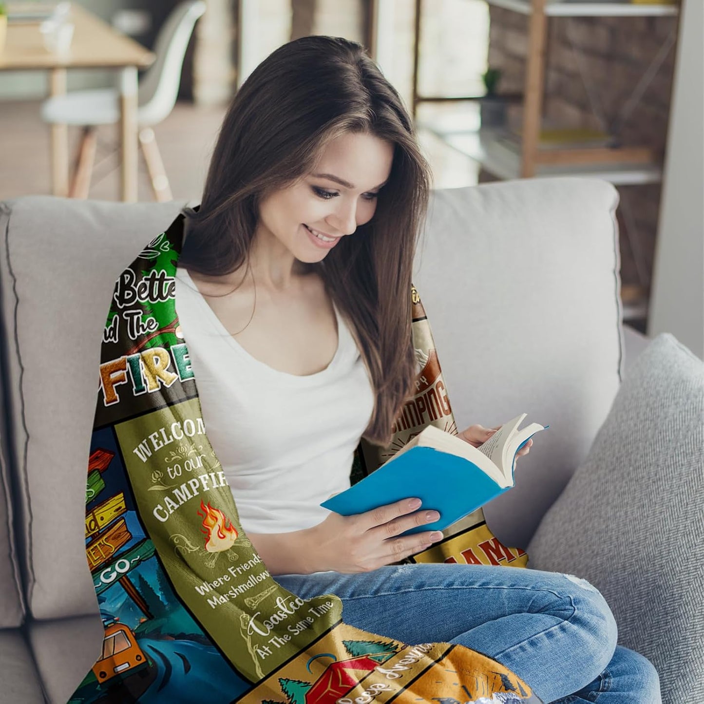 Camping Blanket 60" X 50", Camping Gifts for Women Men, Woman Camping' Gift Camper Decor, Camp Blanket, Camping' Stuff, Camping's Decor for Camper, Blankets Gifts for Camping Lover