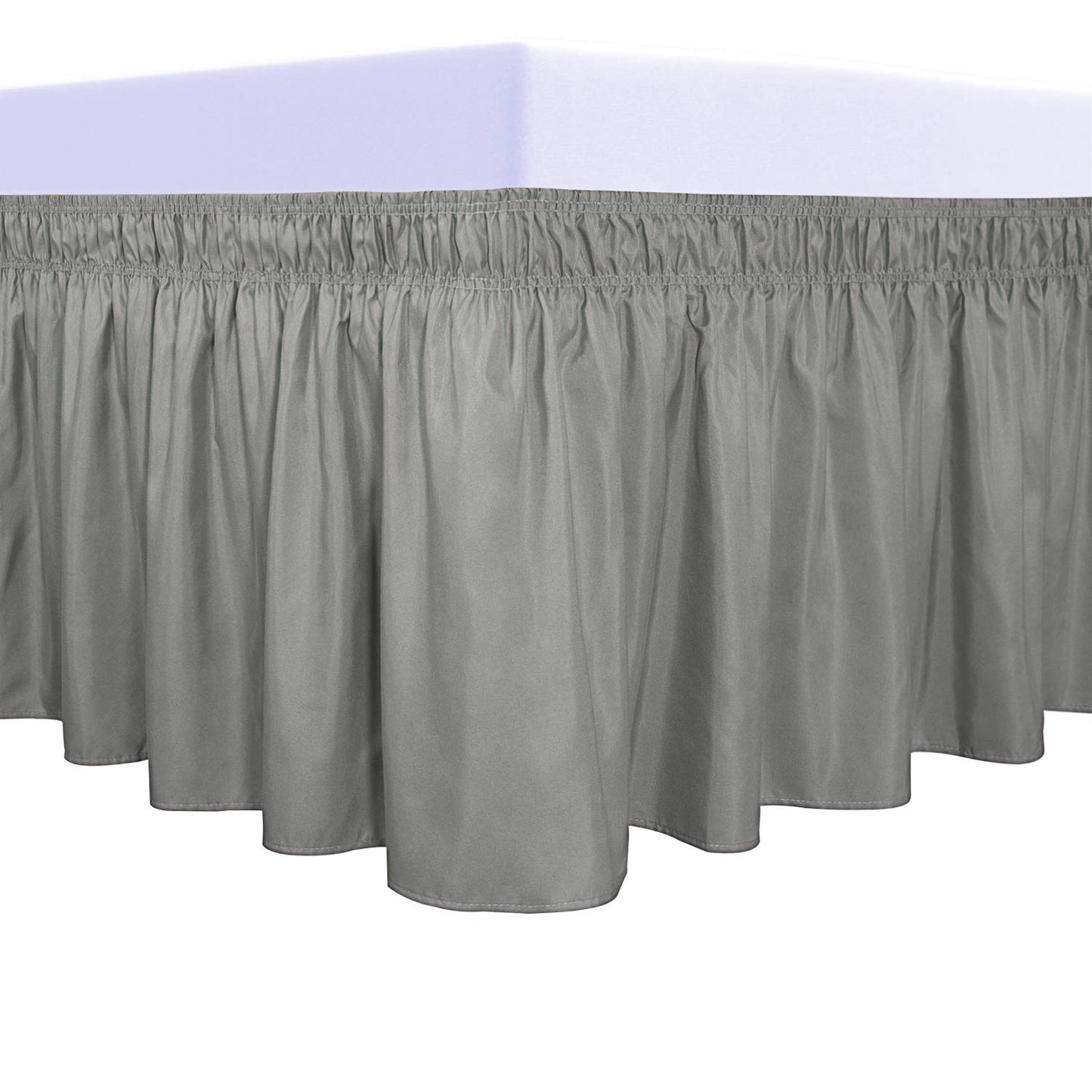 PureFit Wrap Around Ruffled Bed Skirt with Adjustable Elastic Belt - 14 Inch Drop Easy to Put On, Wrinkle Free Bedskirt Dust Ruffles, Bed Frame Cover for Queen, King and C-King Size Beds, Gray