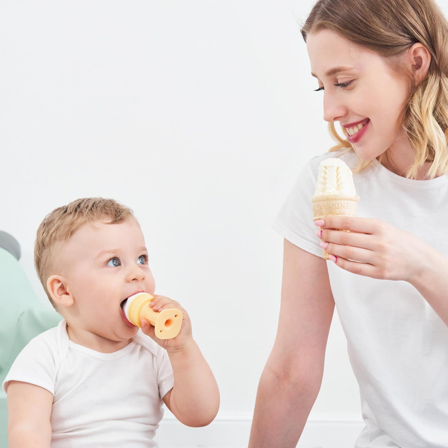 Smily Mia Freezer Teether for Babies 12-18Months,Freezable Ice Cream Toy for 6-12Months Babies,Cold Water Soother for 3-6Months for Teething Pian Relief,Cream White