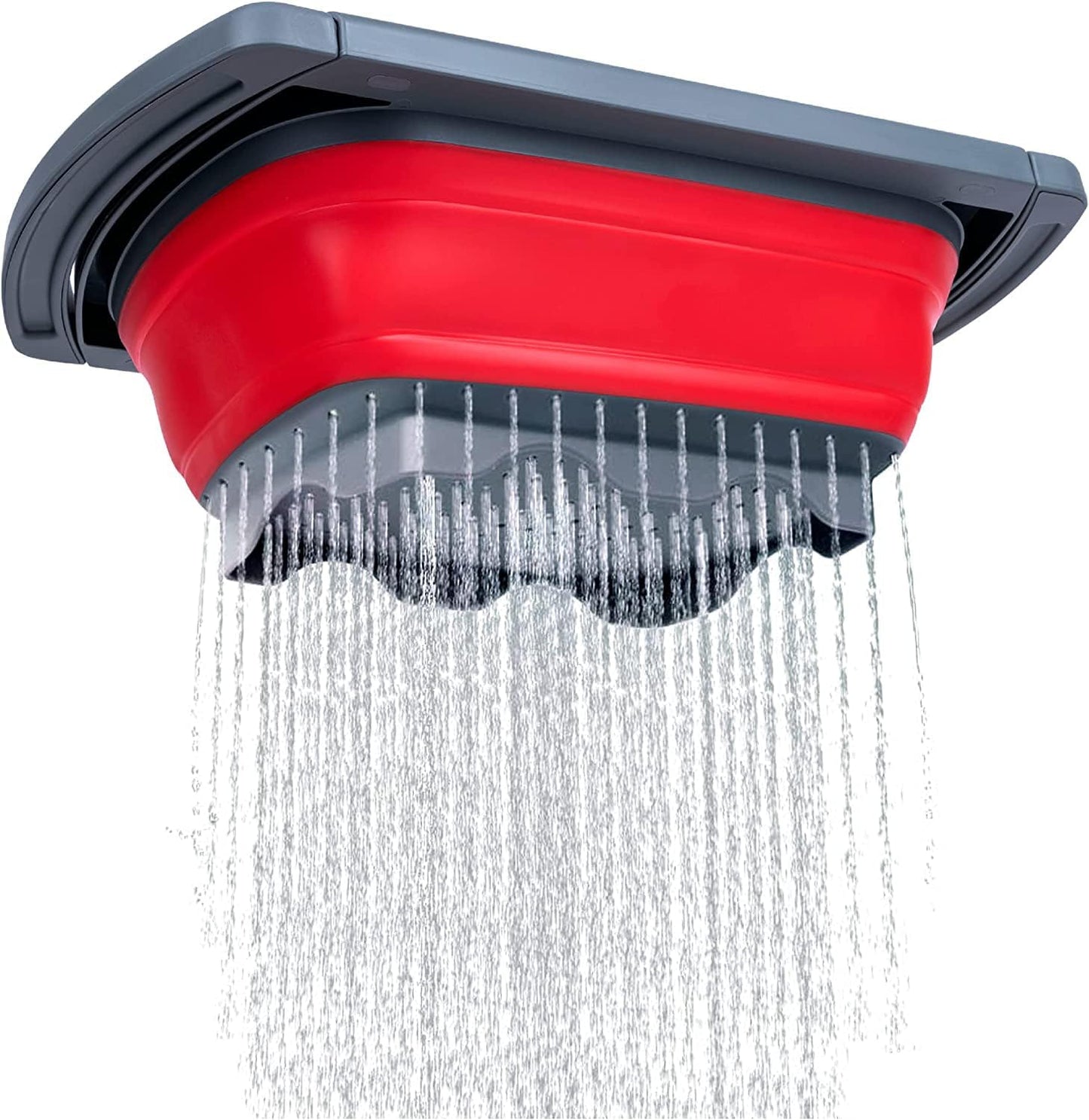 Collapsible Colander Strainer with Extendable Handles - Over the Sink Vegetable/Fruit Colanders Strainers for Kitchen, Capacity of 6 quart (Red)