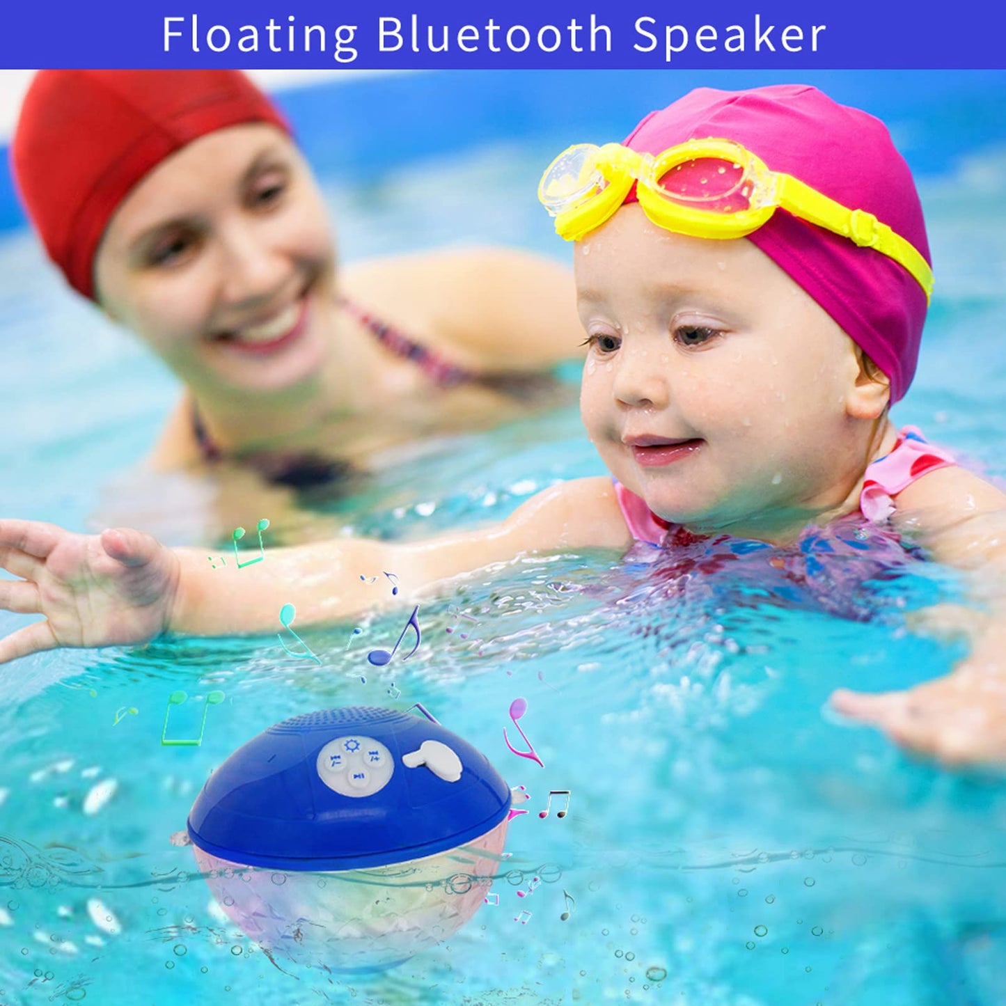 KingSom Pool Bluetooth Speakers with LED Lights,IPX7 Waterproof Floating Speaker,Stereo Sound,Built-in Mic,Wireless Shower Speaker for Hot Tub,Kayaking,Outdoor Travel,Picnic (Updated)