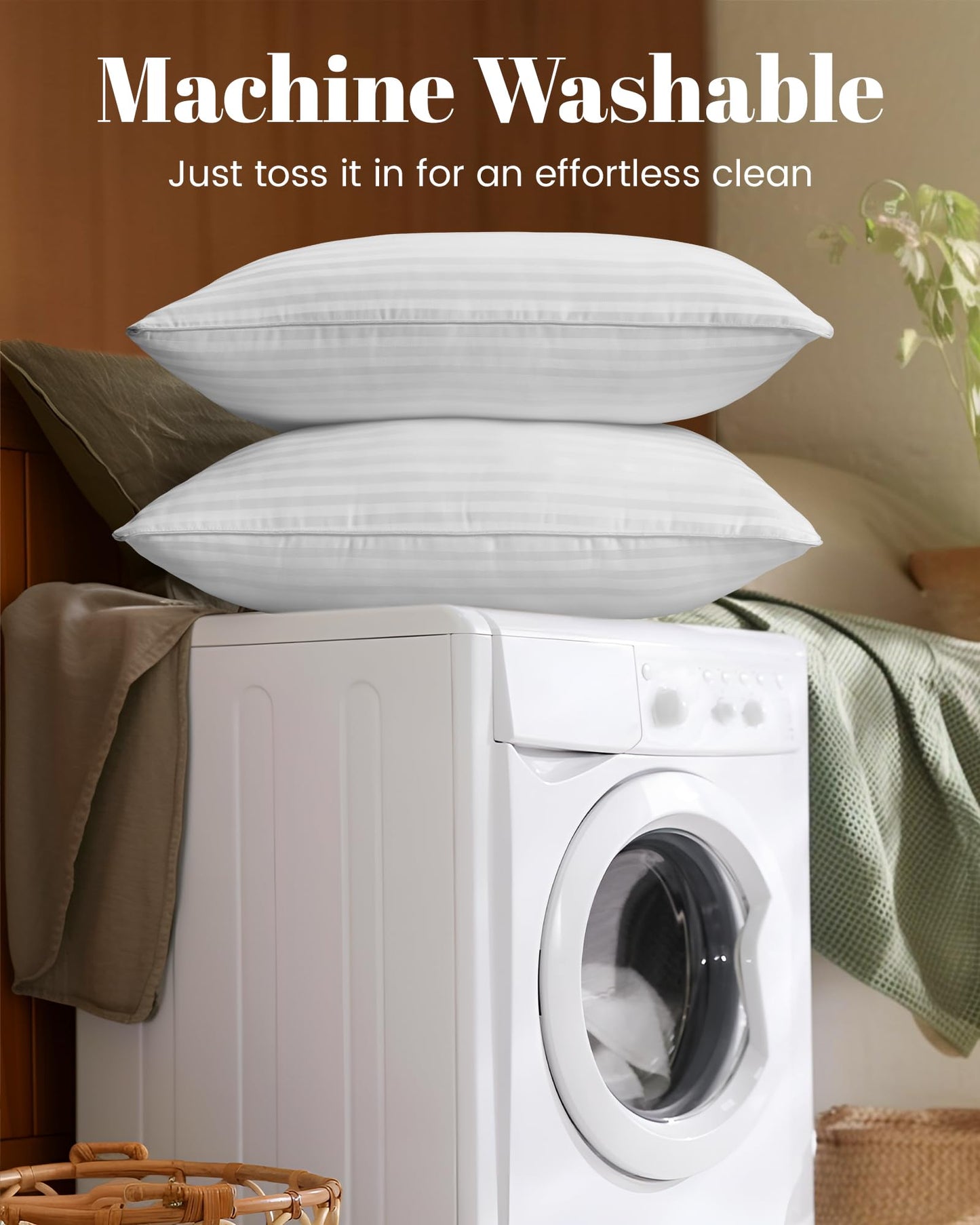 Qnoon Pillows Queen Size Set of 2, Hotel Collection Bed Pillows for Sleeping, Gusseted Pillow for Back, Stomach or Side Sleepers(Pure White)