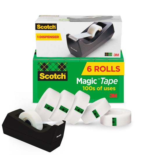 Scotch Magic Tape with Scotch Desktop Dispenser, 6 Rolls of 3/4" x 1000" Each Plus 1 Desktop Tape Dispenser, Great for Repair, Wrapping and Office Applications