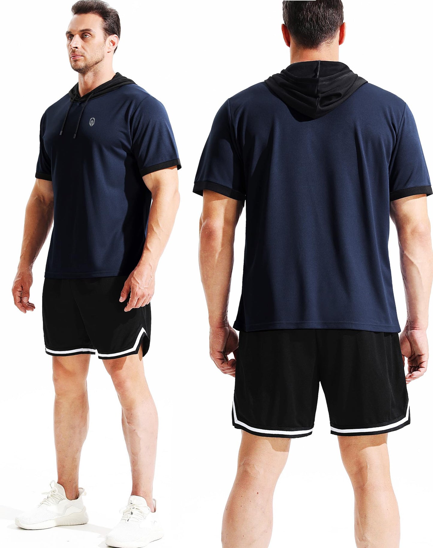 NELEUS Men's Running Shirt Workout Athletic Shirts with Hoodie Pack of 3,5112,Black/Grey/Navy Blue,X-Large