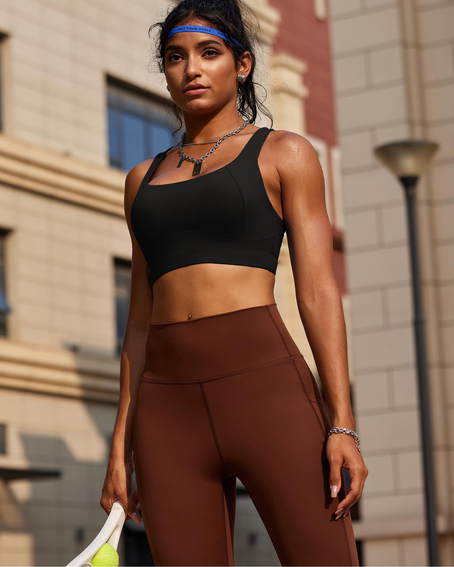 RUNNING GIRL Sports Bras for Women High Support,Racerback High Impact Black Sports Bra Moulded Cup Workout Bra Push up(WX3047 Black S)