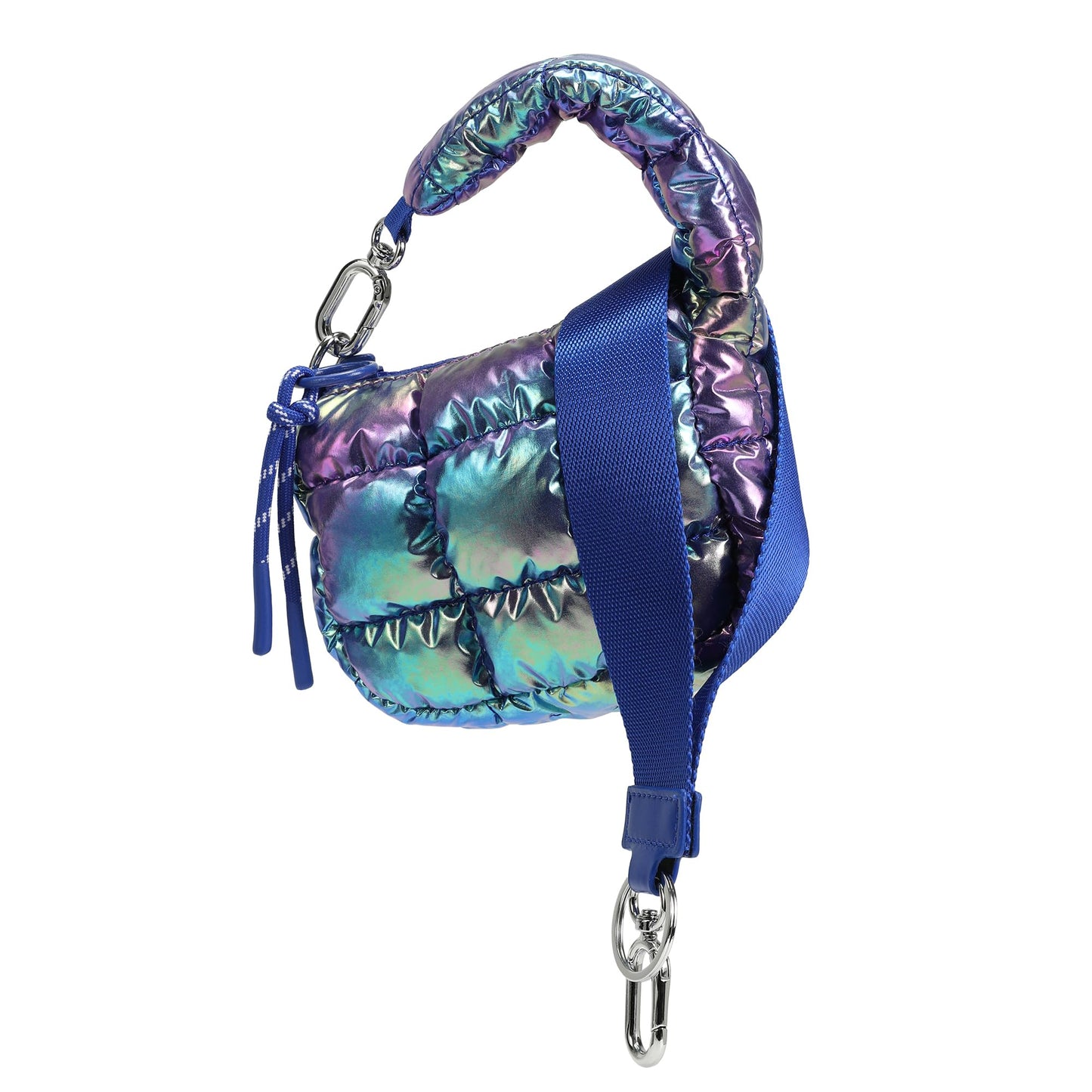 DOYOGI Mini Quilted Wristlet Bag for Women, Puffer Handbags,Evening Bags,Charm Lipstick Bag,Cute bag Charm for Gift(Dazzling Blue)