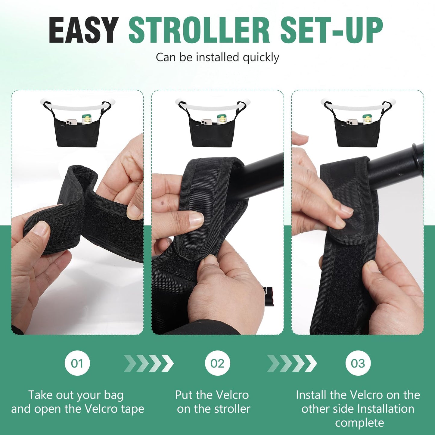 Vehequny Stroller Caddy, Universal Stroller Organizer,600oz Large Storage Stroller Organizer Bag Fits for Uppababy, Baby Jogger, Britax, BOB, Cruz, Minu, G-Series ,Most Strollers