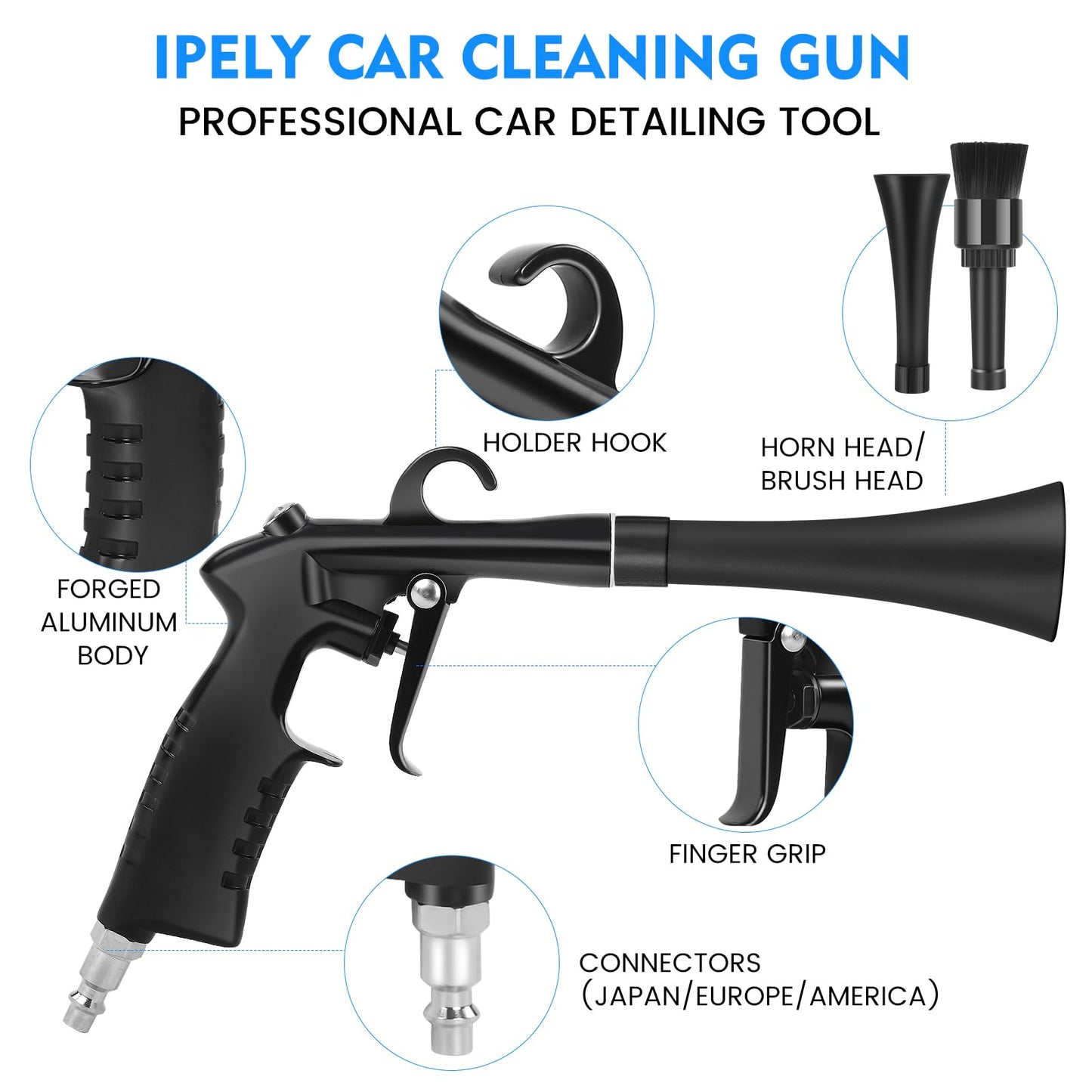 IPELY Car Cleaning Gun, High Pressure Car Blow Gun for Car Detailing, Quickly Clean and Dry Car Surfaces with Strong Air