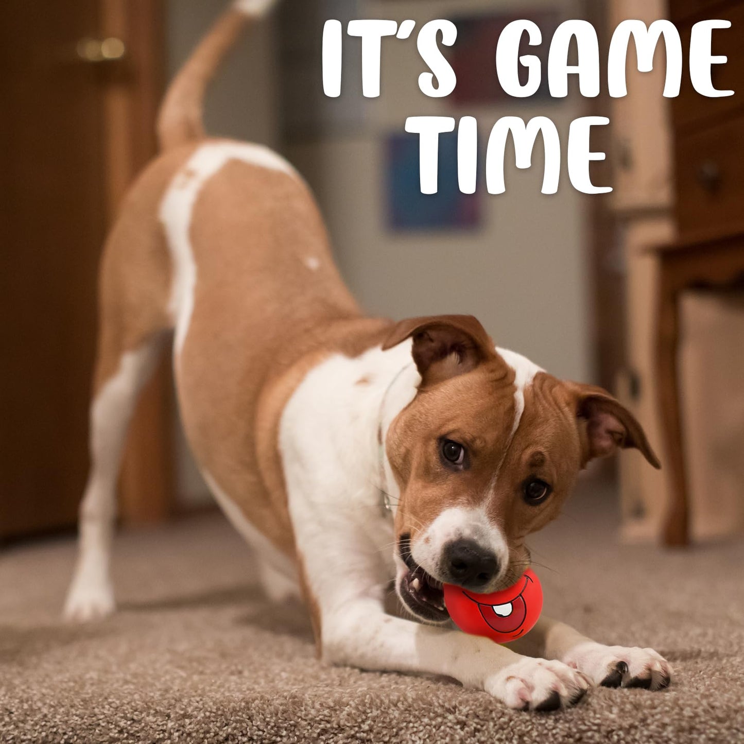 HDSX 4 Pack 2.8" Smiley Face Squeaky Dog Toys Soft Dog Balls Latex Rubber Squeak Dog Toys for Small Medium Puppy Pet Dogs (Emoji)