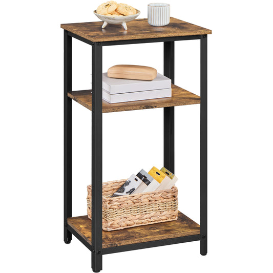 Yaheetech Large 3-Tier Tall End Table, 30 Inches High Side Table with Wooden Shelves & Strong Metal Frame for Living Room Small Space, 12 x 16 x 29.5 inches，Rustic Brown
