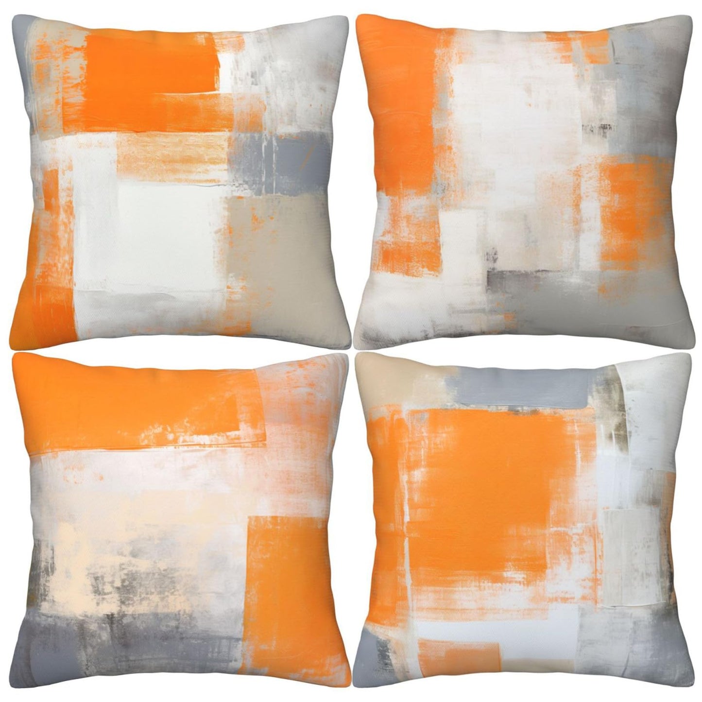 HOSTECCO Orange and Grey Throw Pillow Covers 18x18 inch Set of 4 Orange Abstract Art Pillow Cases Contemporary Square Decorative Cushion Covers for Sofa Couch Bed