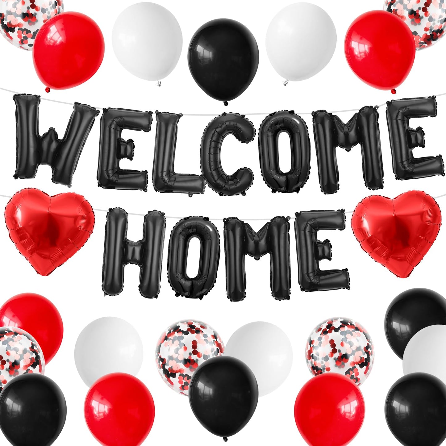 Welcome Home Decorations Silver,Welcome Home Foil Balloon Banner with Confetti Balloons,Silver Heart Balloons Pennant Flag Bunting for Baby Shower Home Family Party Supplies