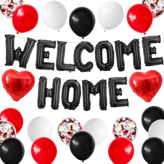 Welcome Home Decorations Silver,Welcome Home Foil Balloon Banner with Confetti Balloons,Silver Heart Balloons Pennant Flag Bunting for Baby Shower Home Family Party Supplies