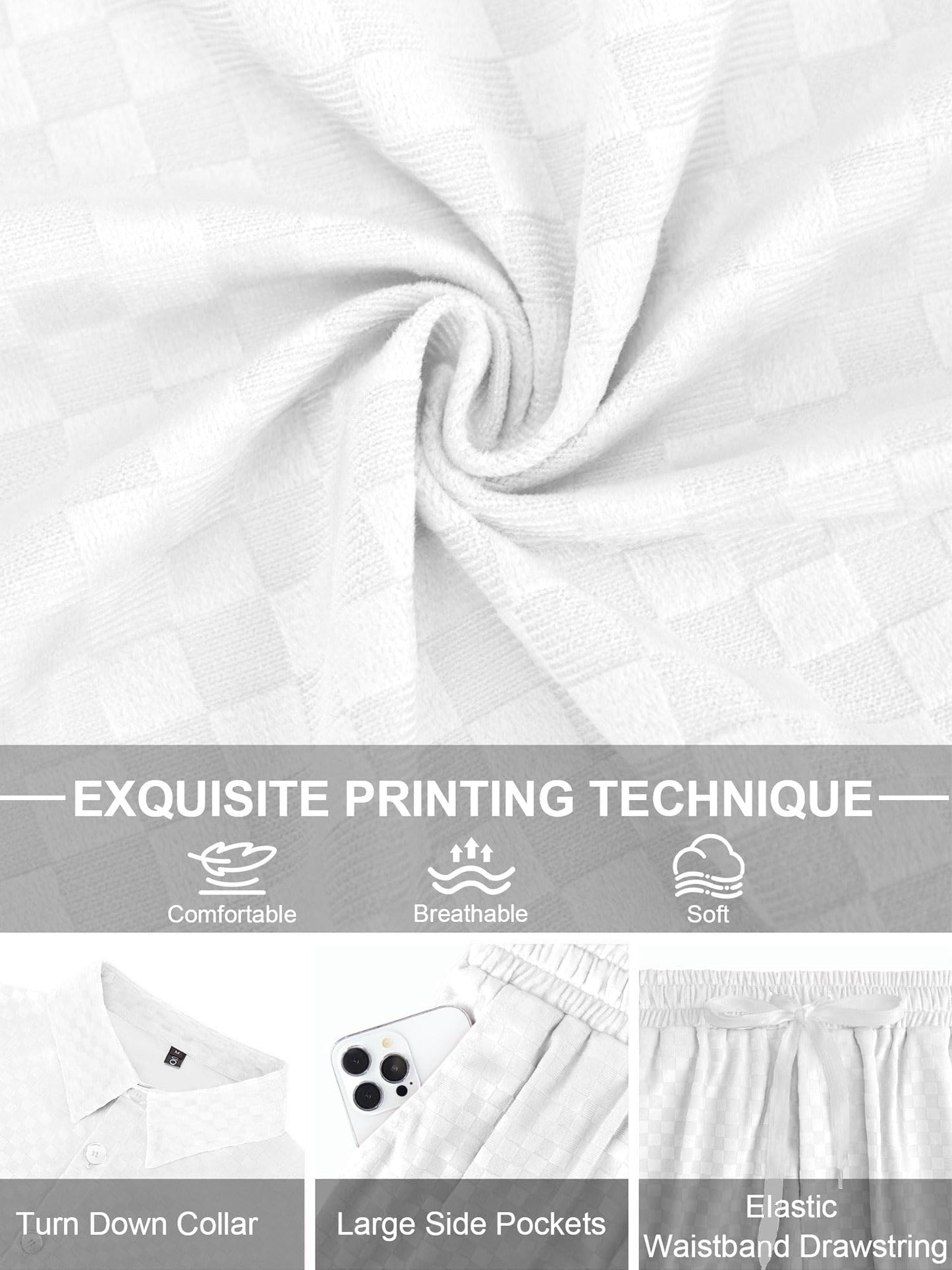 UOUA Mens Velour Tracksuit 2 Piece Outfits Short Sleeve Button Down Shirt and Short Sets Casual Sweatsuits White 3XL