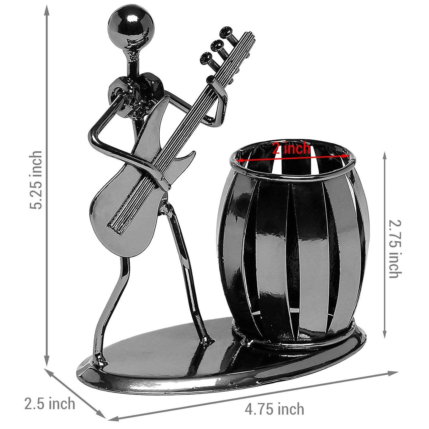 MyGift Decorative Gunmetal Gray Metal Desk Pen Holder Cup with Rocker and Guitar Design, Office Supplies Organizer Pencil Cup