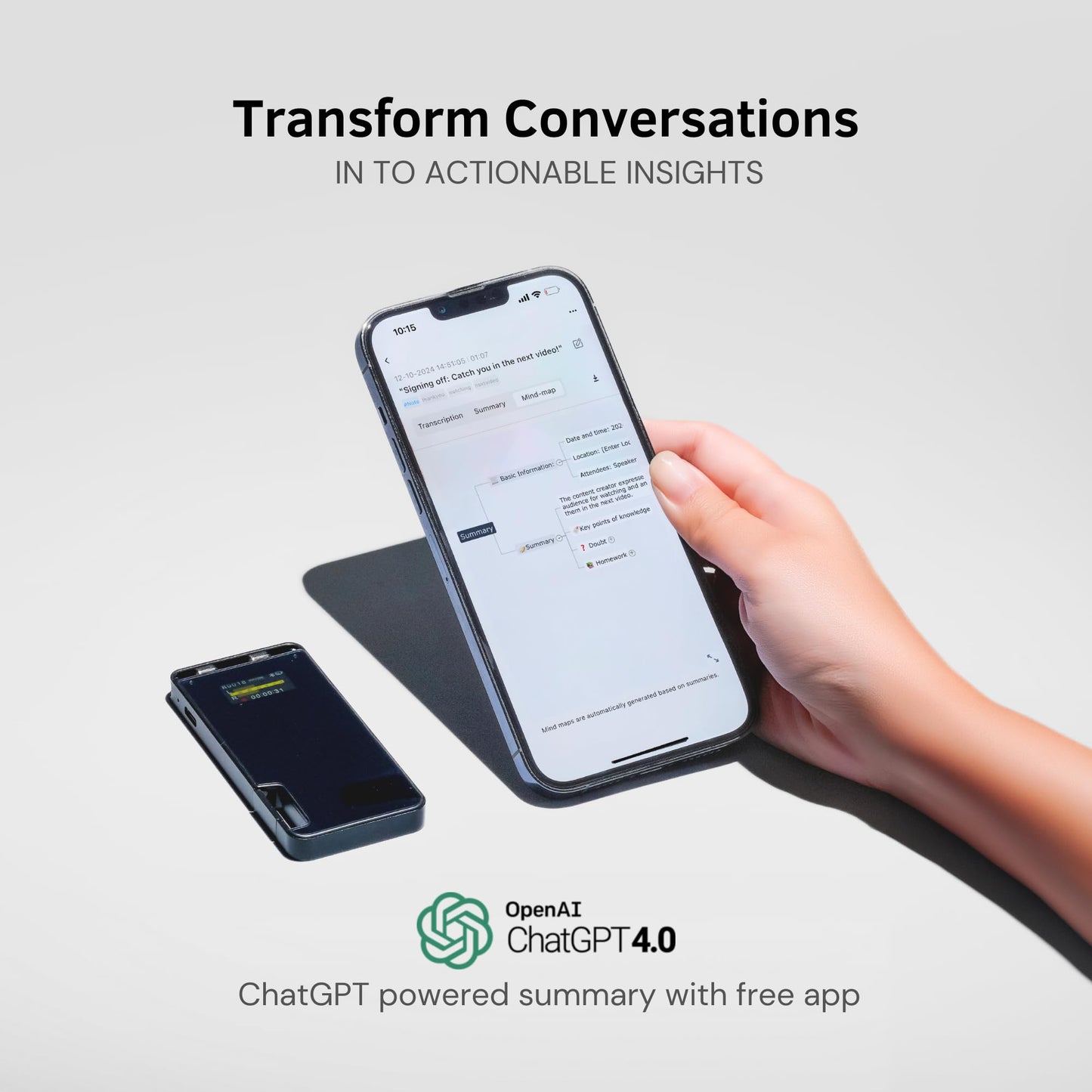 TCTEC 128GB Smart Voice Recorder, AI Transcription Recorder, Smart AI Summary, Audio to Text Function, Noise Reduction, Audio, Recording Device for Meeting, Lecture, Interview.