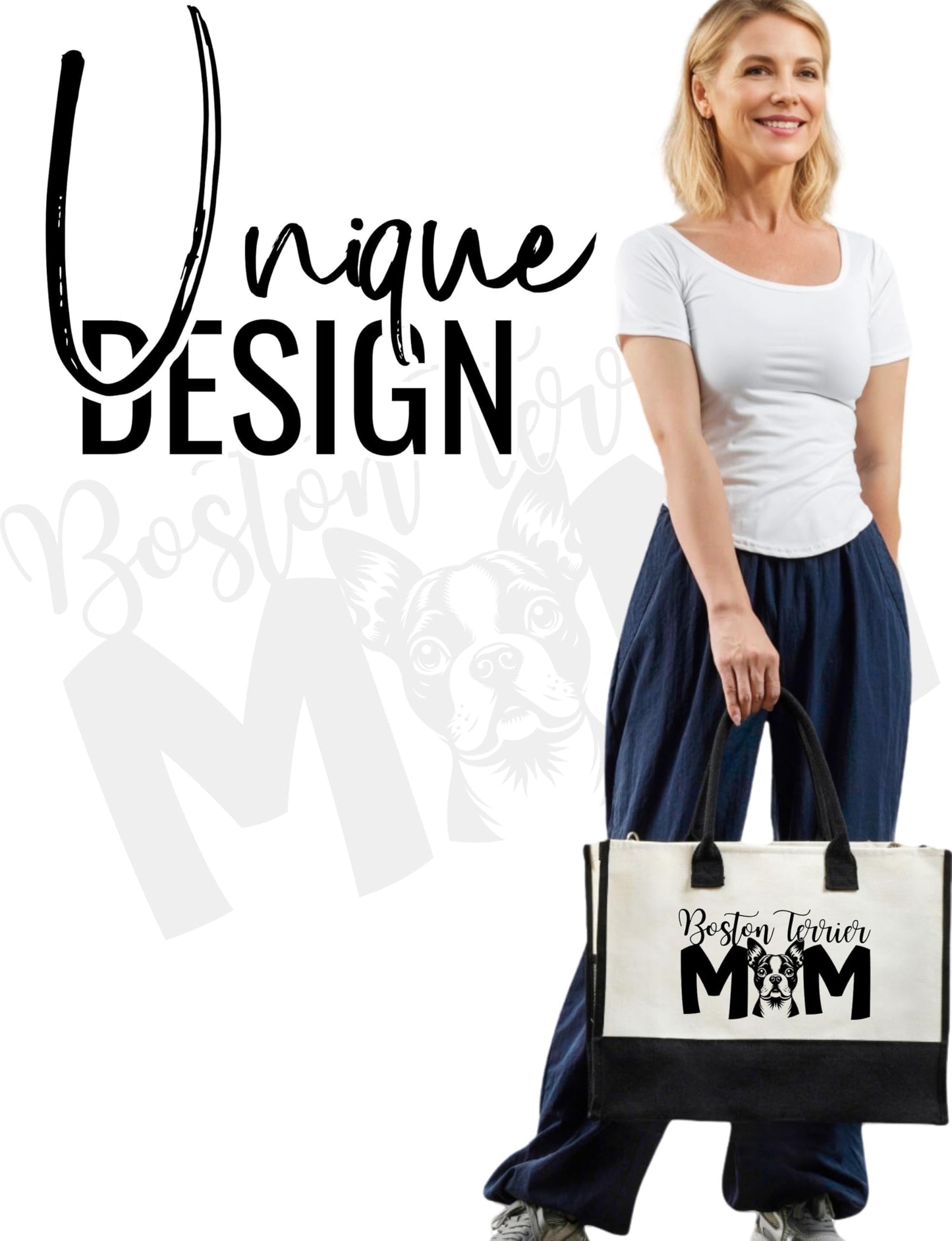 InnoBeta Boston Terrier Gifts for Women Canvas Tote Bag, Boston Terrier Gifts Tote with Top Zipper Closure and Shoulder Strap for Birthday, Mother's Day, Christmas