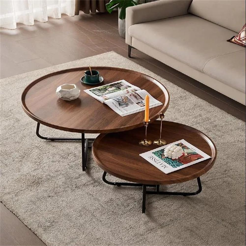 Nesting Coffee Table Set of 2, Round Center Table with Non Slip Feet Side,End Tables with Wood Grain Top for Living Room Office Wood Grain Brown,28 * 18in&20 * 15in