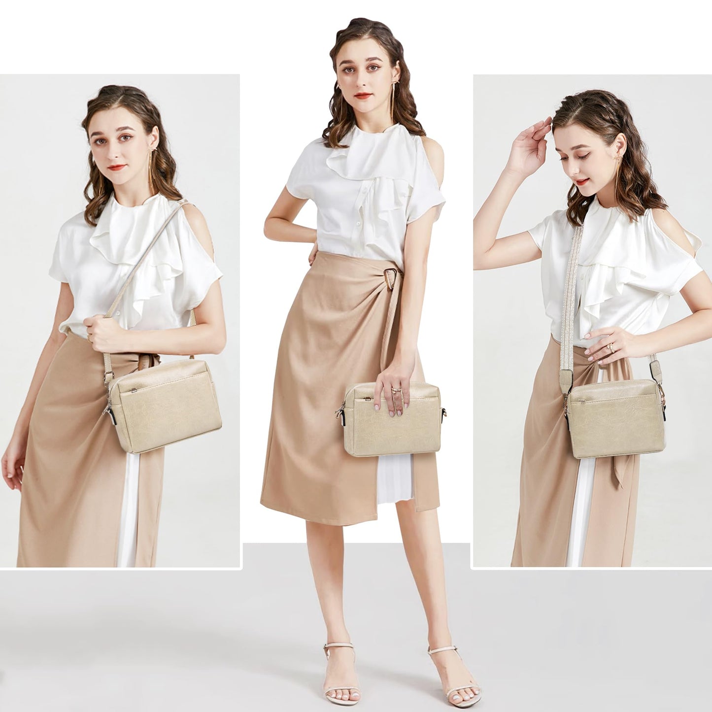 COCIFER Crossbody Bags for Women Purses Women's Shoulder Handbags Satchel Small Vegan Leather Cross Body Purse Wallet (N Beige)