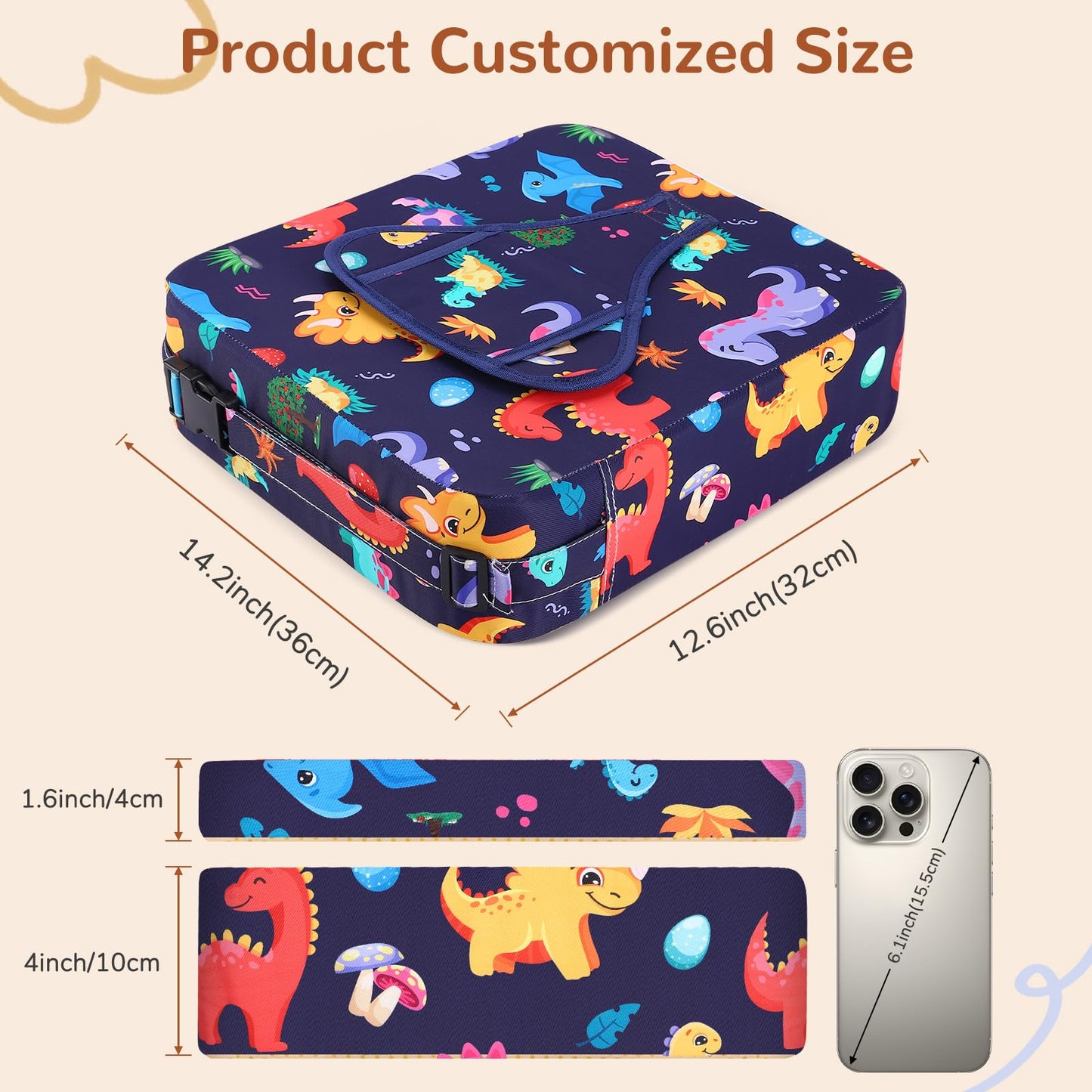 TOTIDYH Toddler Booster Seat for Kitchen Chair, Non-Slip Bottom Dining Table Booster Seat with Backrest and Adjustable Straps, Portable Eating Travel Increasing Cushion