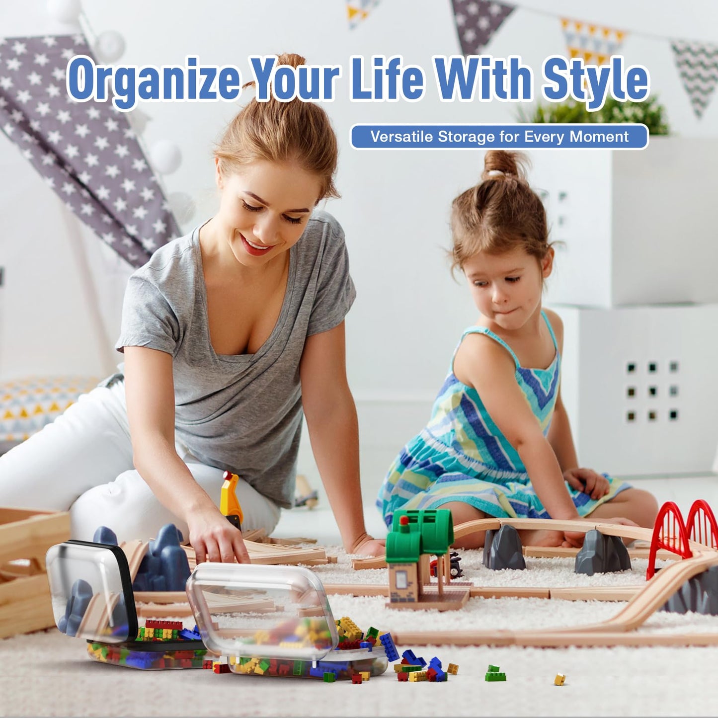 Mihkiom 2Pcs Clear Hard Shell Zipper Case, BIiss Plastic Bins for Organizing, Clear Zipper Pouches Makeup Case & Lidded Storage Bins Organizer for Storage Cosmetics, Puzzles, 8.7 x 6.3 x 2.4 Inch