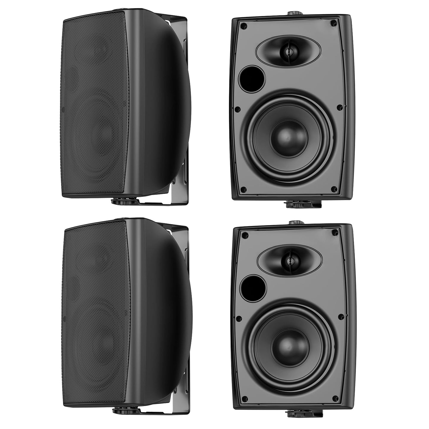 STUDIOFINIX 6.5 Inch Max 800W Outdoor Bluetooth Speakers Waterproof Wired with Multifunctional Amplifier Wall Mount Outdoor Speaker System for Patio Garden Poolside Home(4 Speakers,Black)