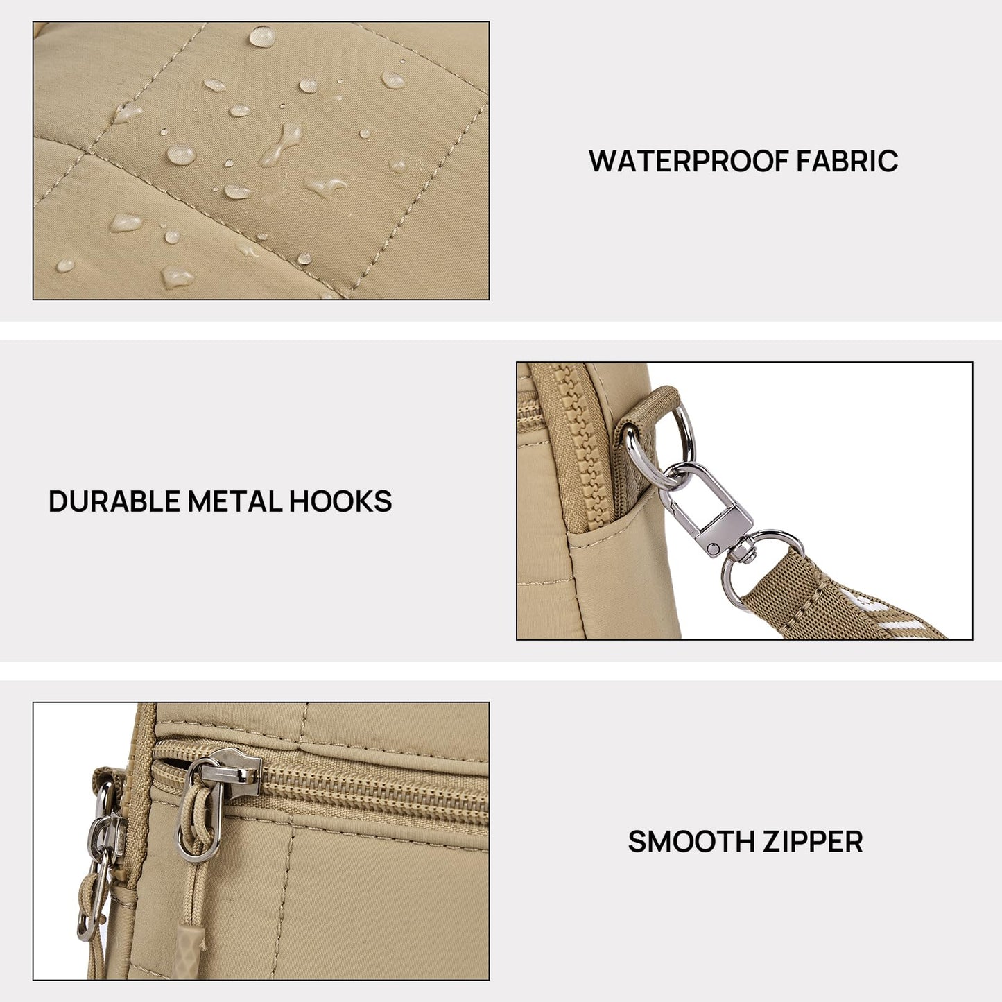 Telena Puffer Small Crossbody Bags for Women Cell Phone Purse Crossbody Bag Khaki