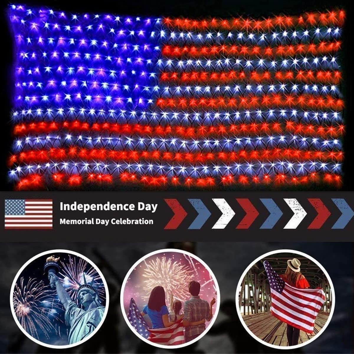 MZD8391 American Flag Lights 420 Super Bright LEDs, Waterproof LED US Flags Light for 4th of July Decorations, Memorial Day, Independence Day, Garden, Yard, Holiday, Party, Christmas Decorations