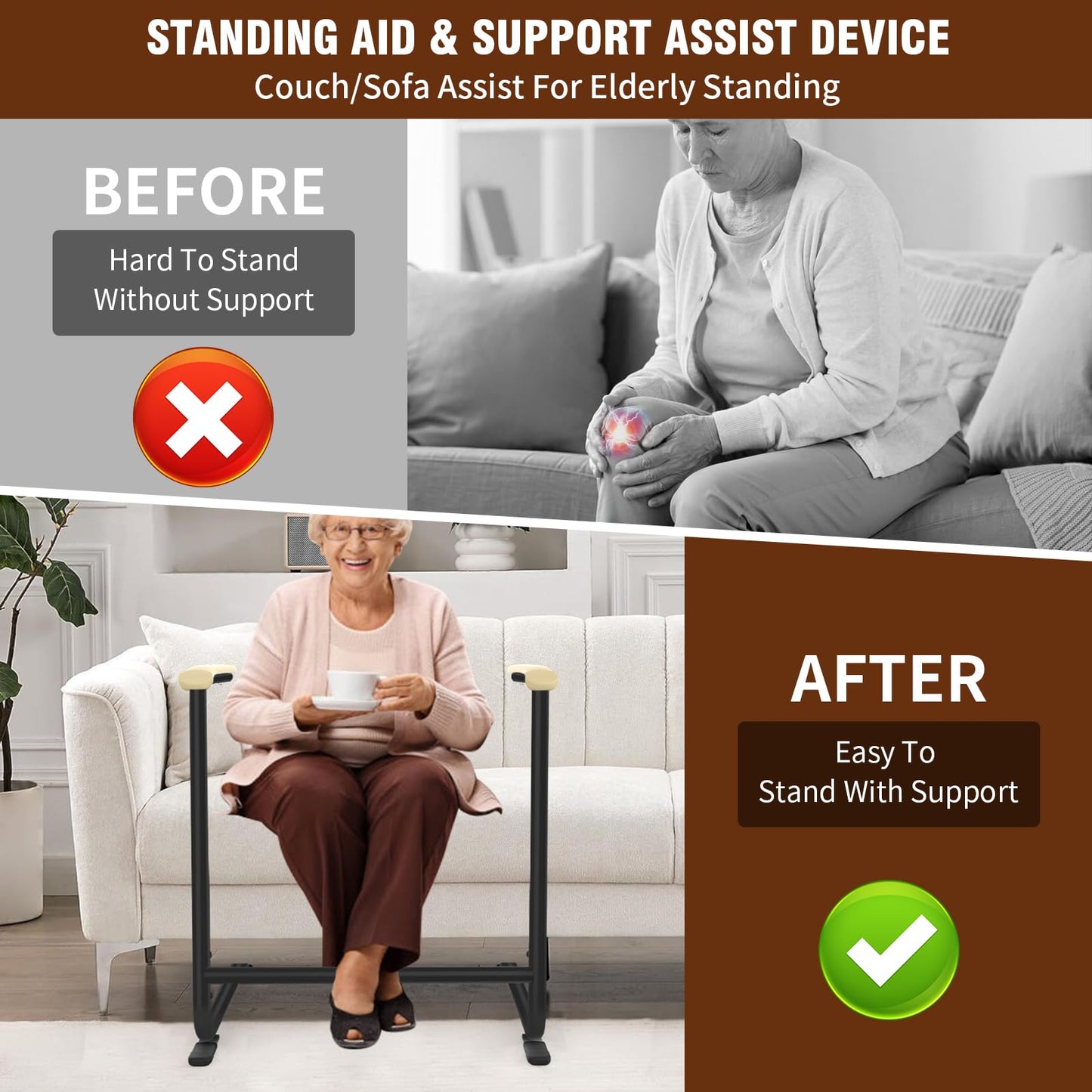 Large Sized Couch Chair Stand Assist for Seniors, Standing aid & Support Device with Handles, Chair Lift Assist Device for Elderly Mobility & Daily Living Stand to Sit(250LBs Loading, 29.0“W*26.6" H)