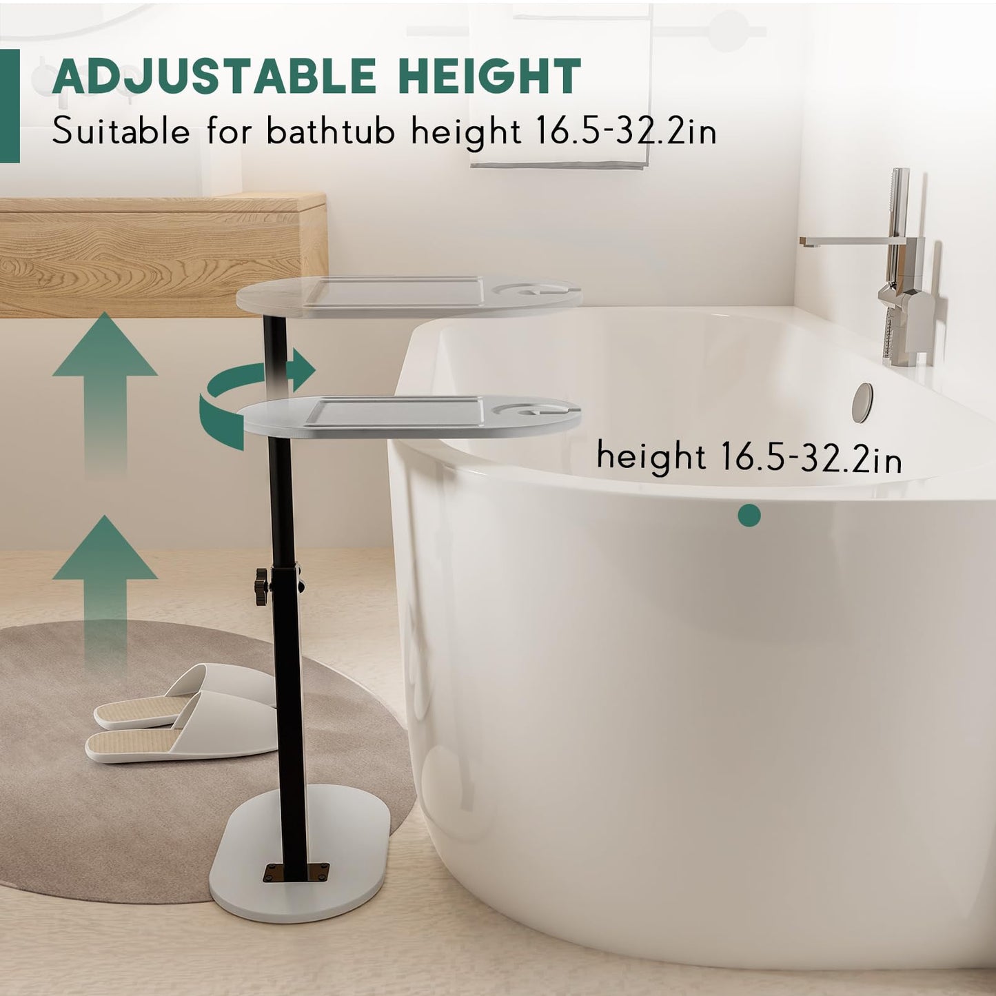 Yumkfoi Bamboo Bathtub Tray Table with Adjustable Height, Freestanding Bathtub Caddy for Tub Against Wall, Tub Organizer Suitable for Luxury Spa and House Warming - Patent Protected (Gray)