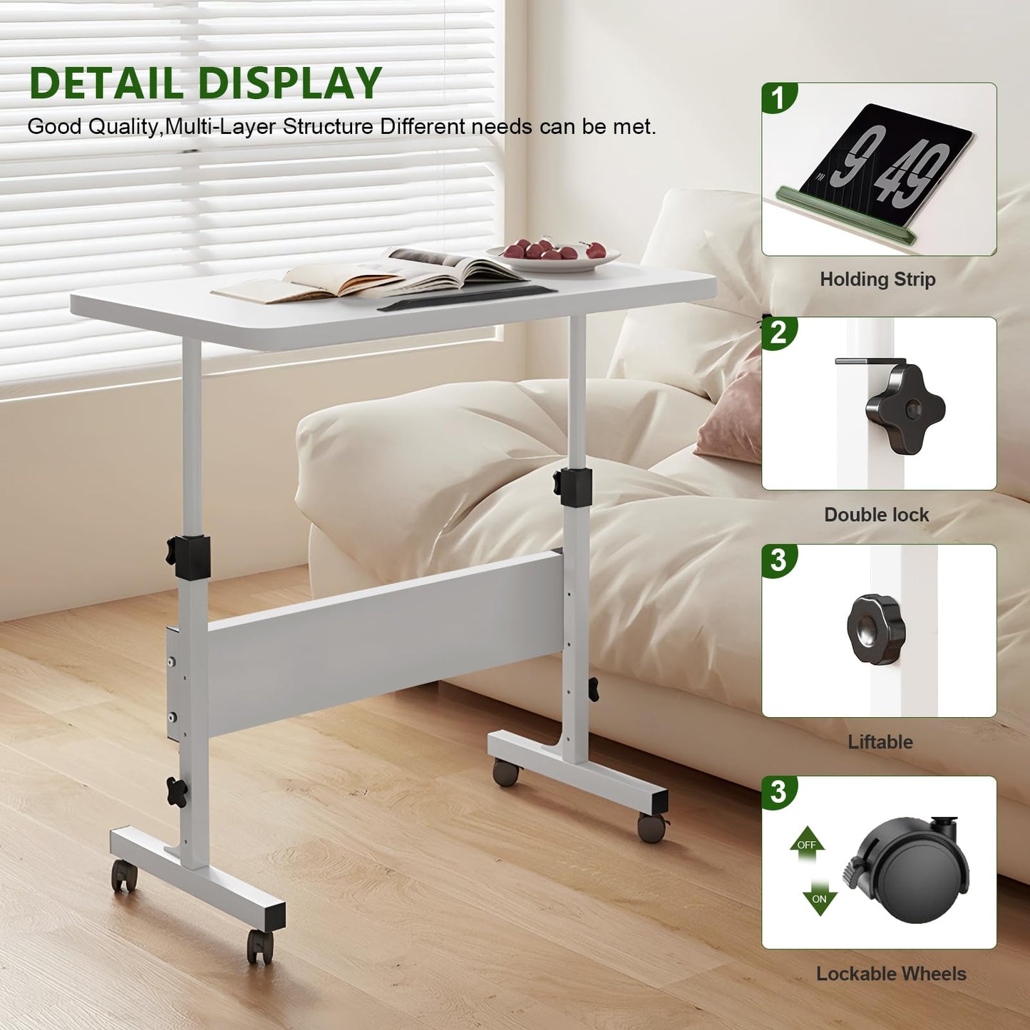WXJHL Small Standing Desk Adjustable Height Rolling Computer Desk Portable Laptop Desks with Wheels