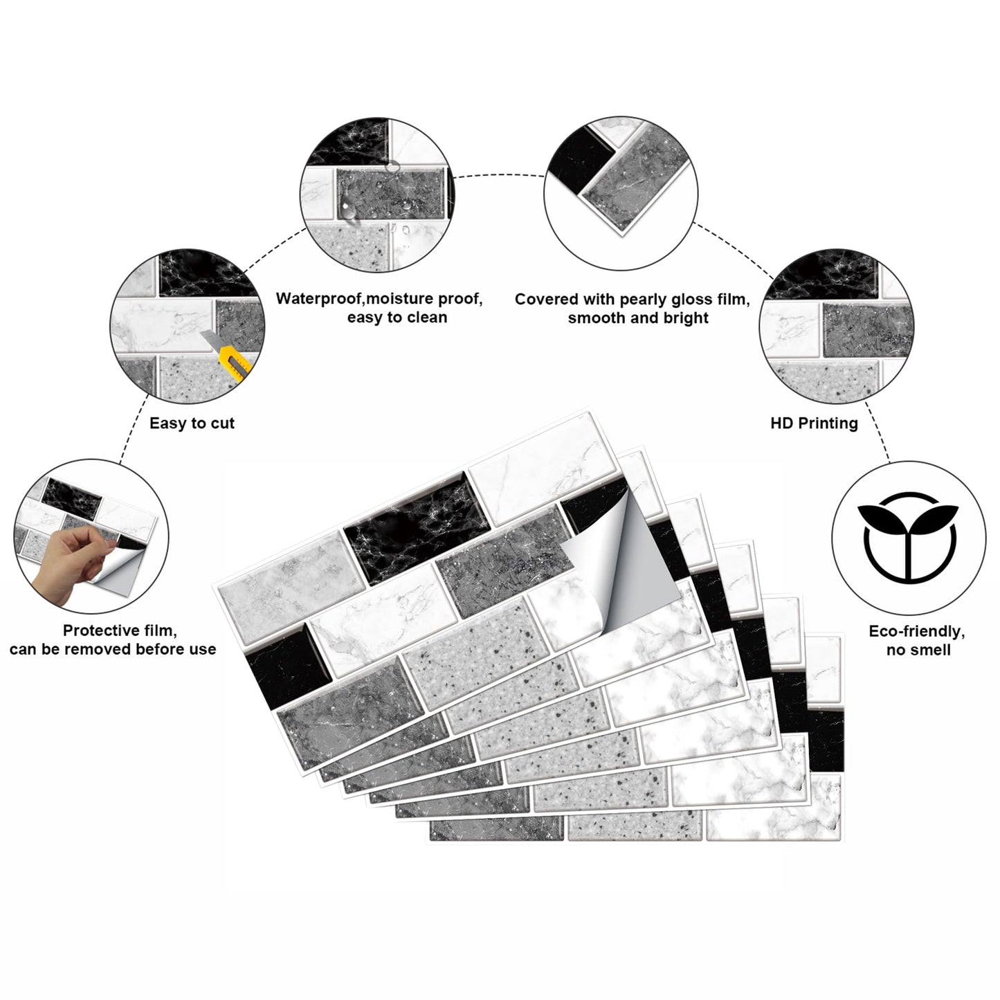 12-Sheet Peel and Stick Wallpaper, Subway Tile 6''x12'' Self Adhesive Wall Tiles Waterproof PVC Stick on Backsplash Vinyl Decorative Tiles Stickers for Kitchen Bathroom