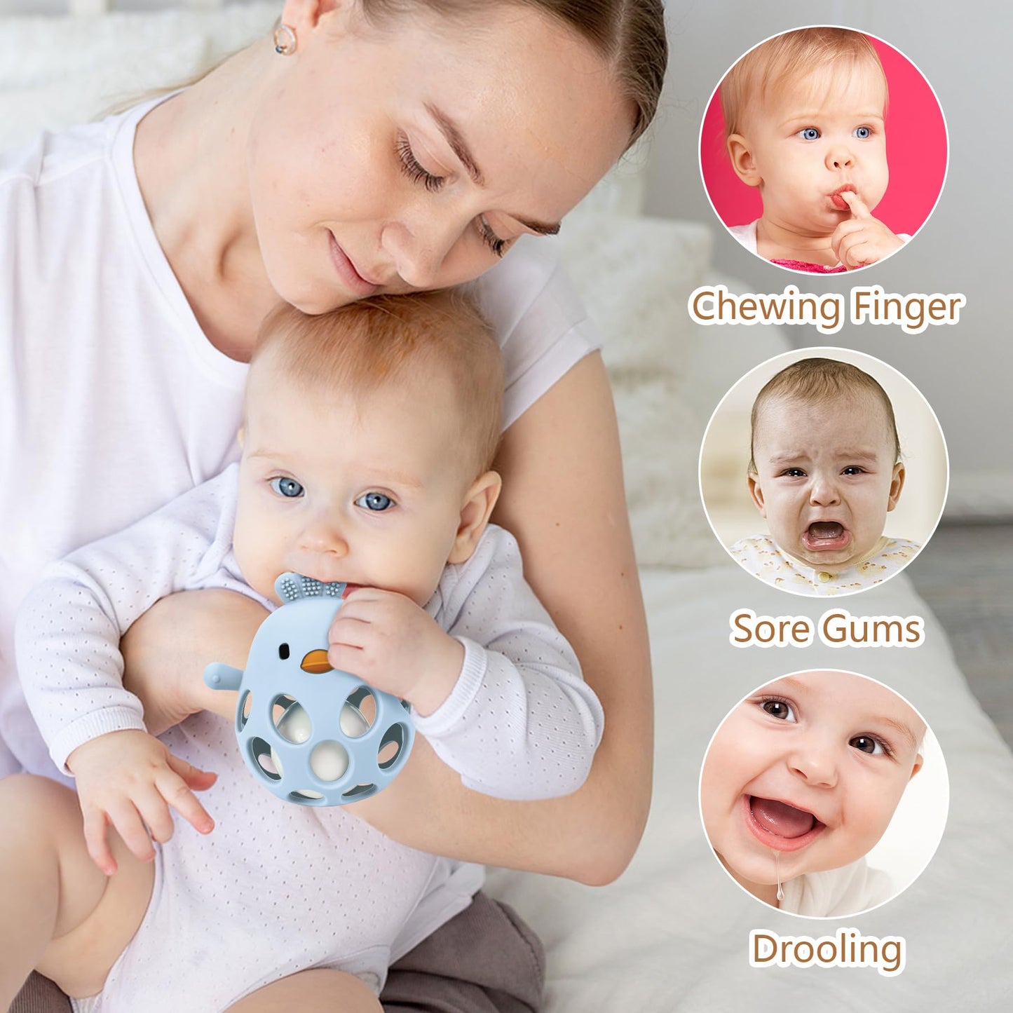 MCGMITT Baby Teething Toys for 3-6 Months, Easy Grasp Silicone Baby Rattles 0-6-12 Months, BPA-Free Food Grade Montessori Sensory Toys, Soft Newborn Infant Teether for Teething Relief