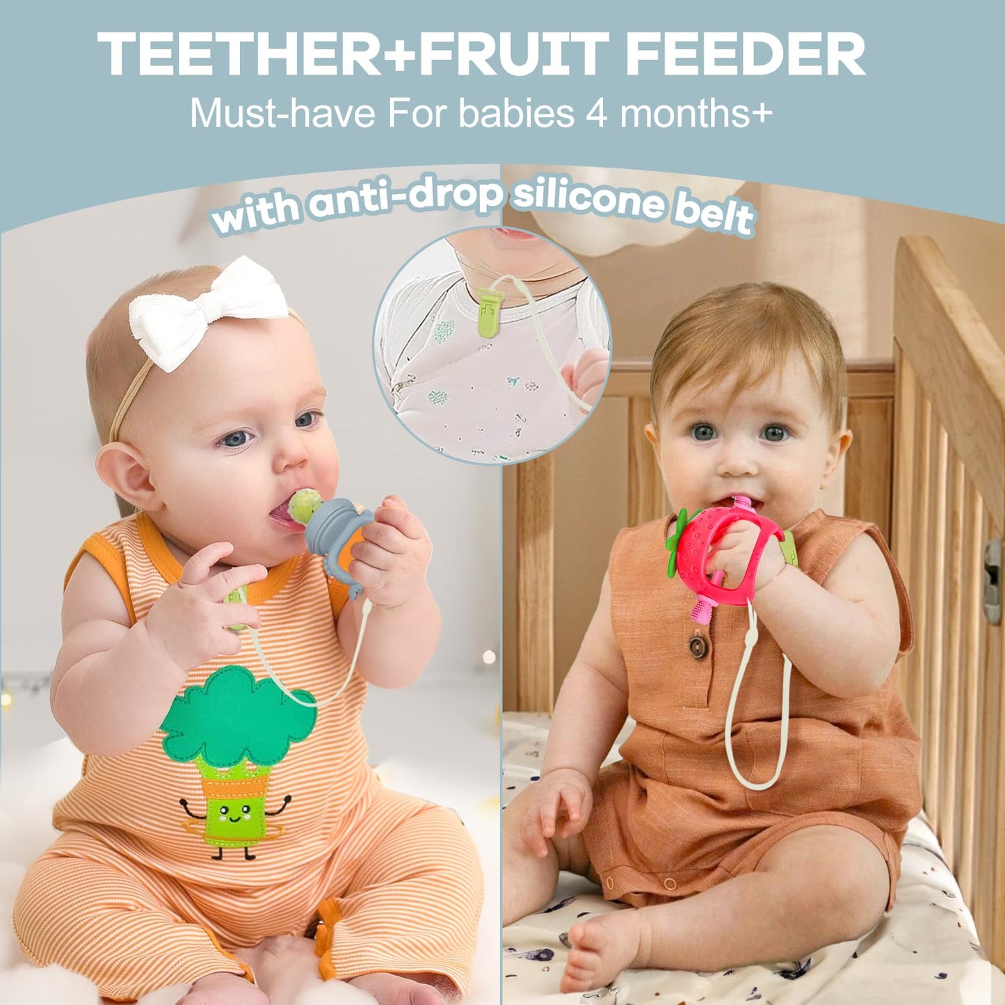 Baby Teething Toys and Fruit Feeder Breastmilk Popsicle Mold Set, Silicone Teether Food Feeder Pacifier Teething Relief Toy Set with Frozen Tray Baby Feeding Teething Essentials for 0+ Months