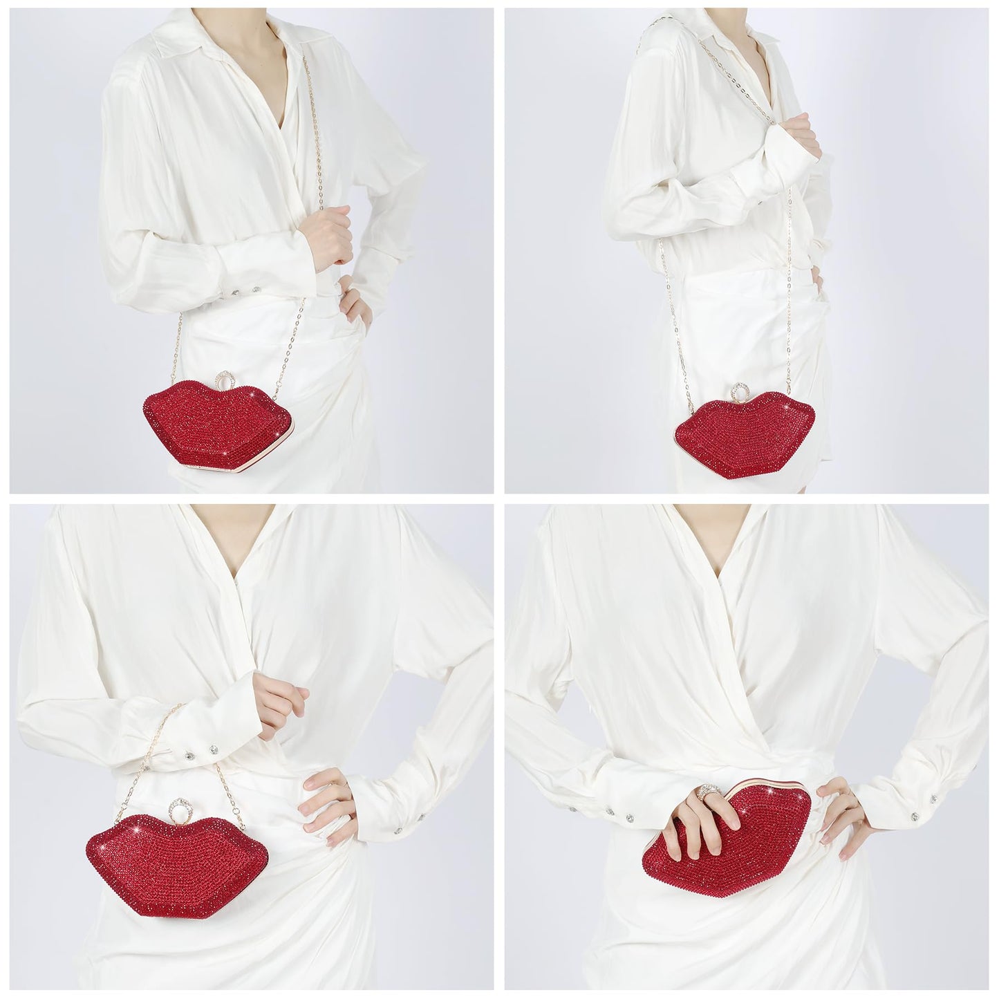 Gripit Rhinestone Small Red Clutch Purse Sparkly Evening Bag Glitter Wedding Party Prom Handbag for Women