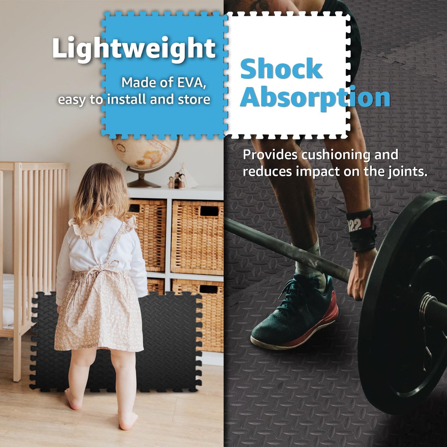 Art3d Eva Puzzle Exercise Mats, 1/2” Thick Foam Interlocking Tiles for Gyms, Flooring, Workout, Gym Equipments, Pack of 6